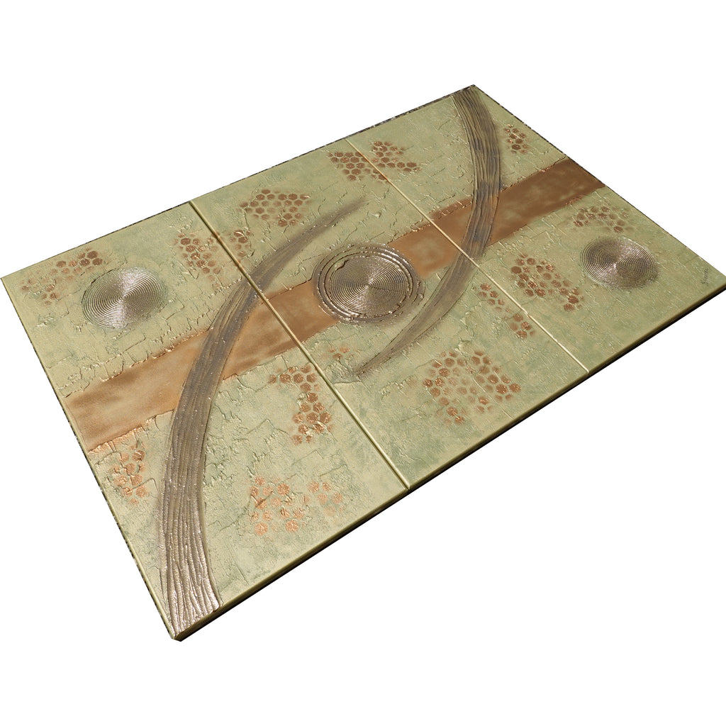 Peintures dorées « Abstrait A1220 » — Grand triptyque texturé de Ksavera