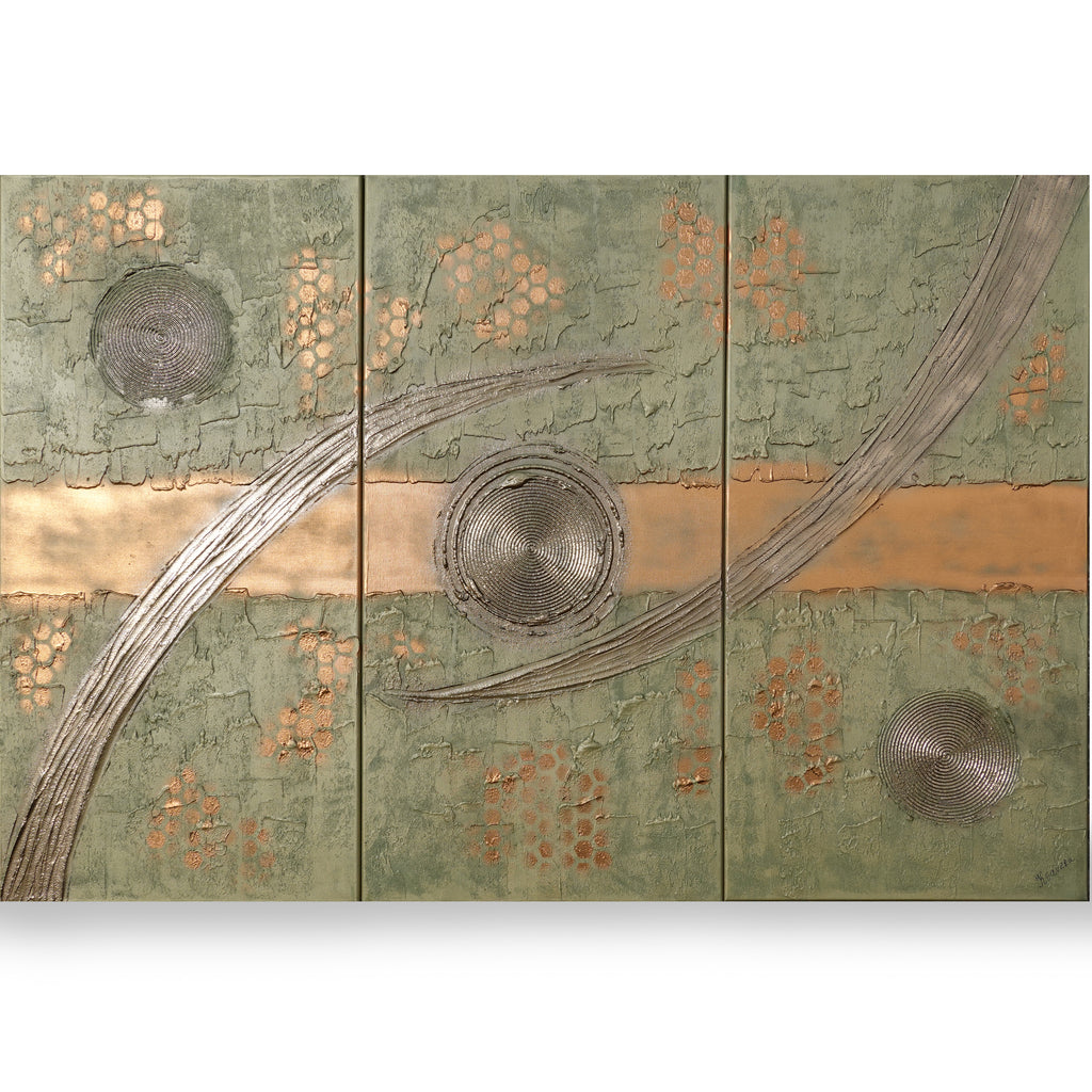Peintures dorées « Abstrait A1220 » — Grand triptyque texturé de Ksavera