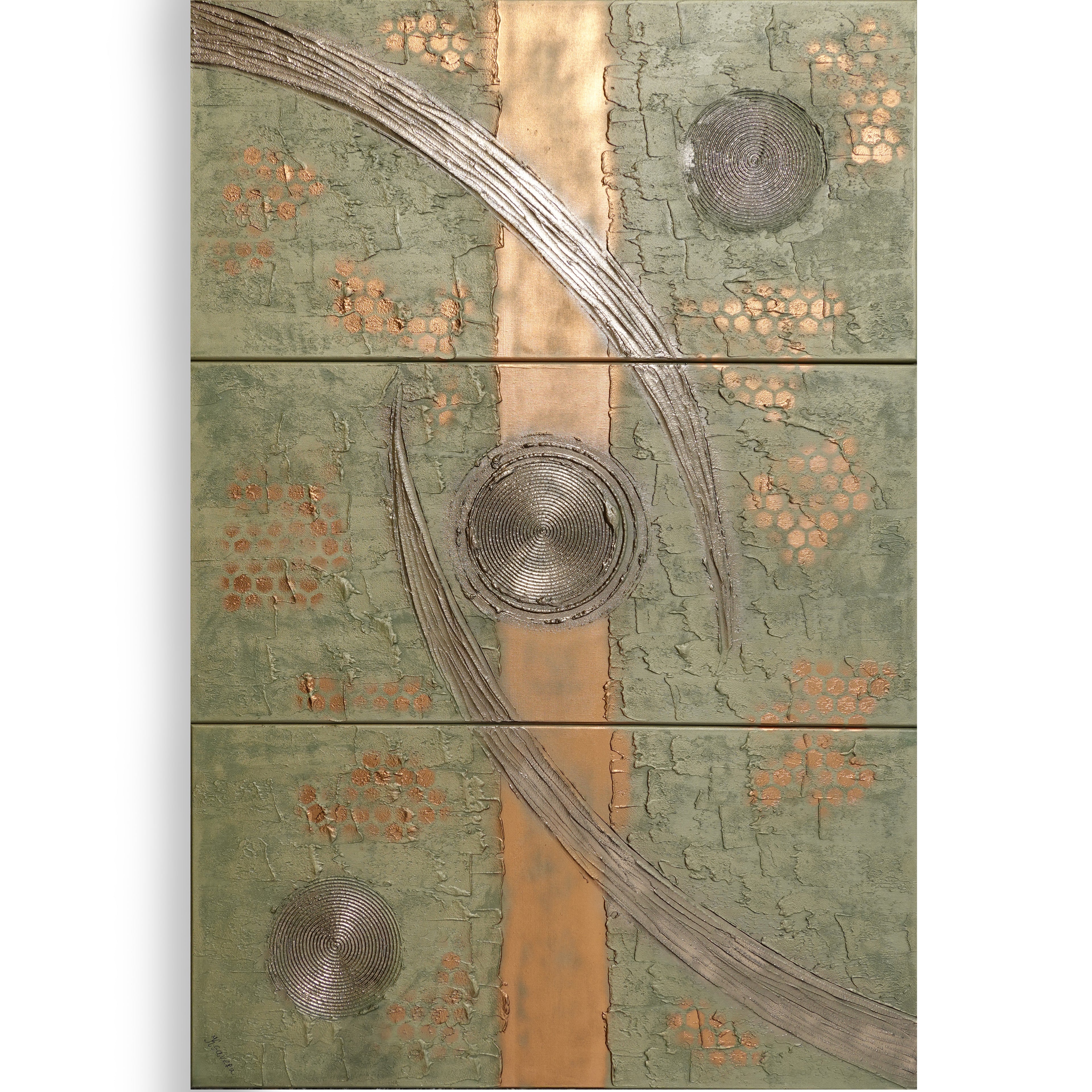 Peintures dorées « Abstrait A1220 » — Grand triptyque texturé de Ksavera