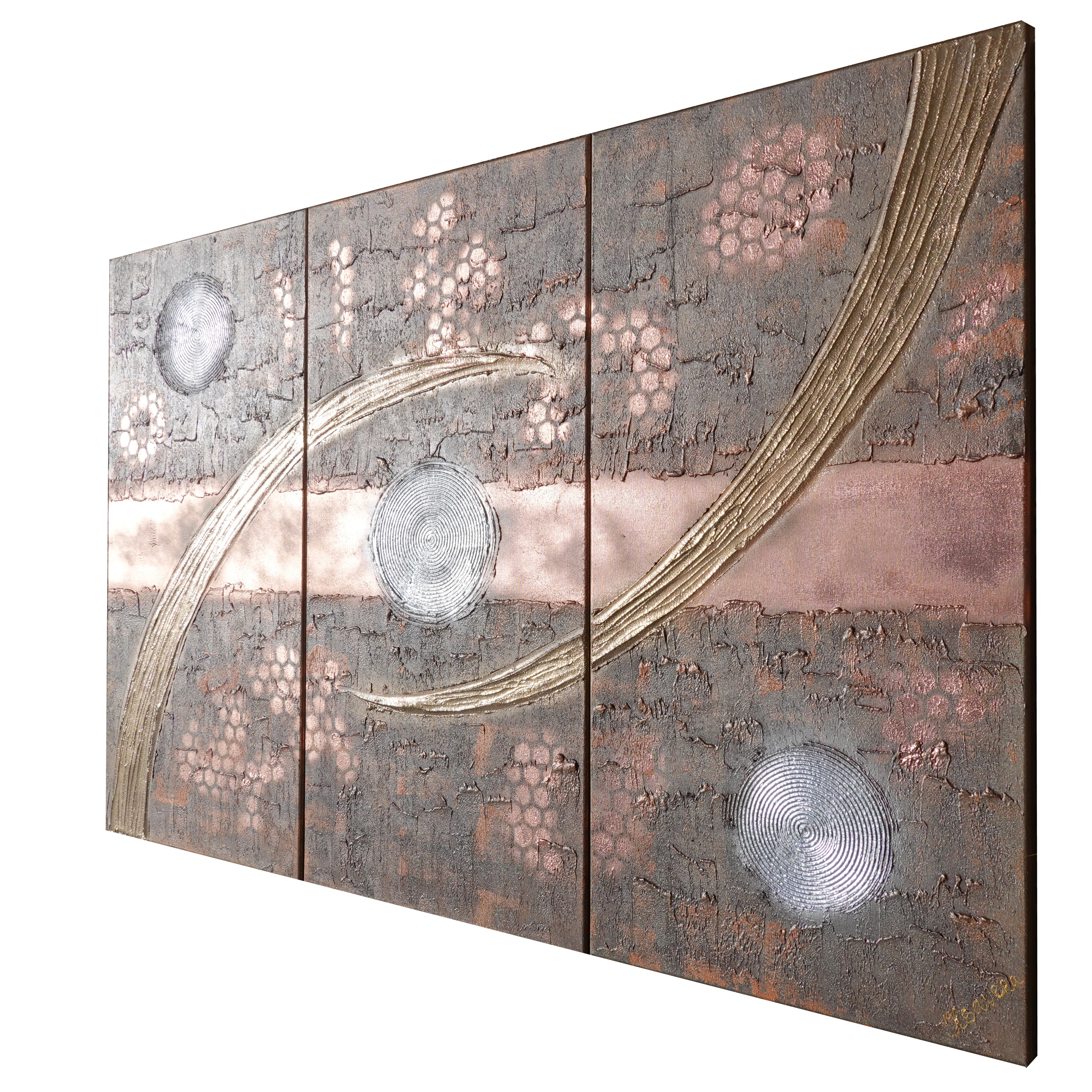 Copper rusty Paintings “Abstract A1232” — Large textured Triptych by Ksavera
