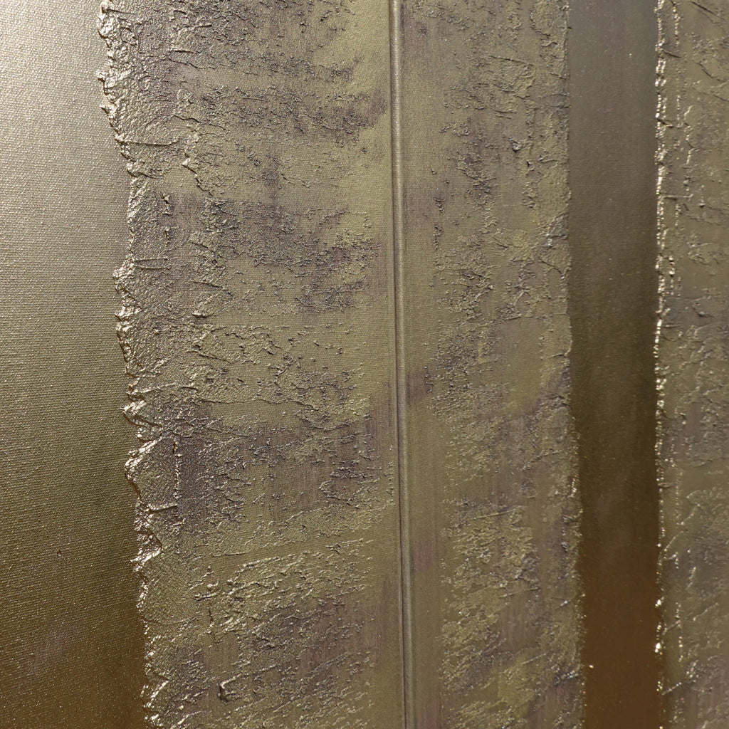Peinture abstraite en laiton doré A776 - Diptyque long texturé, peinture acrylique originale sur toile tendue par Ksavera