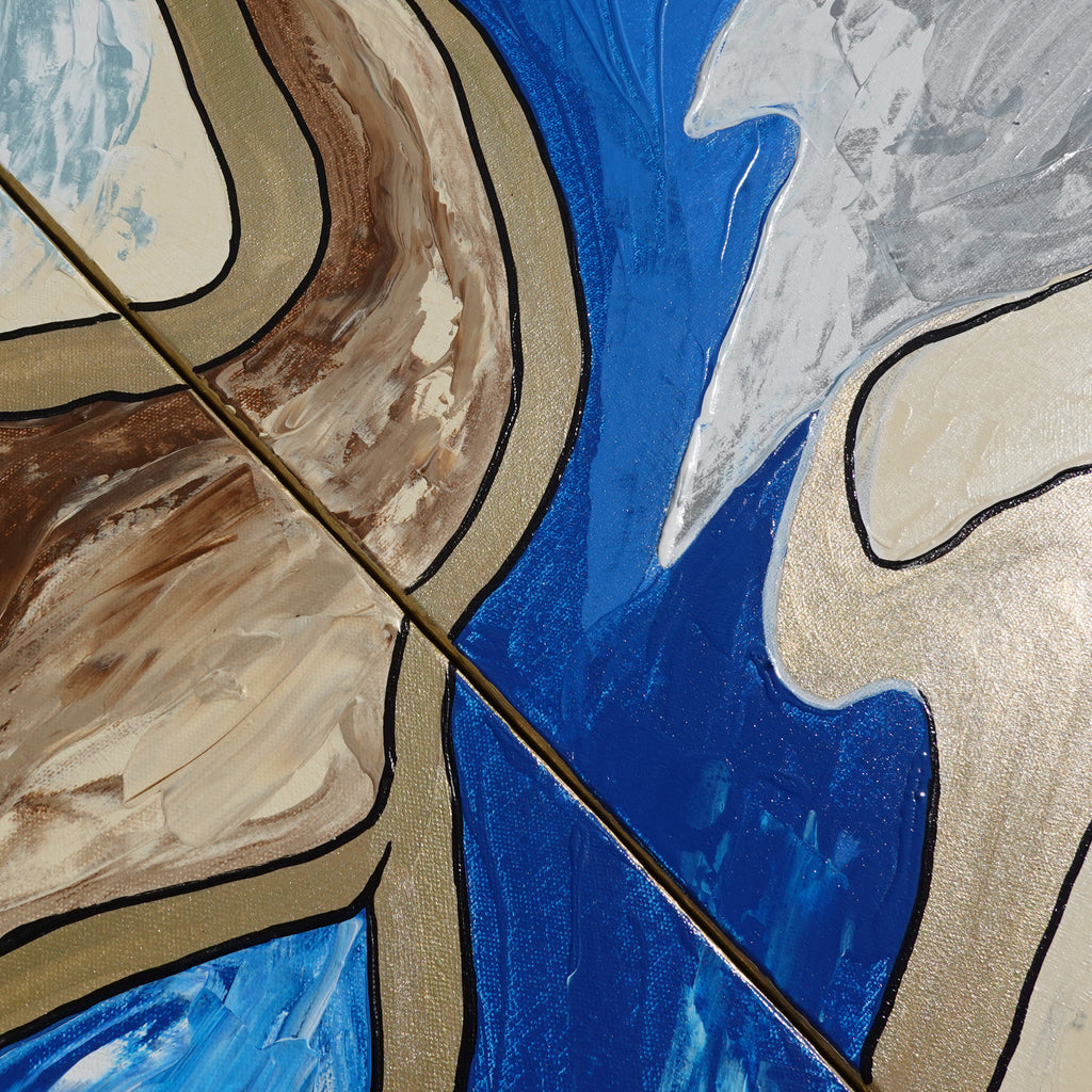 Gold blue Paintings “Abstract A793” - Large abstract Triptych by Ksavera