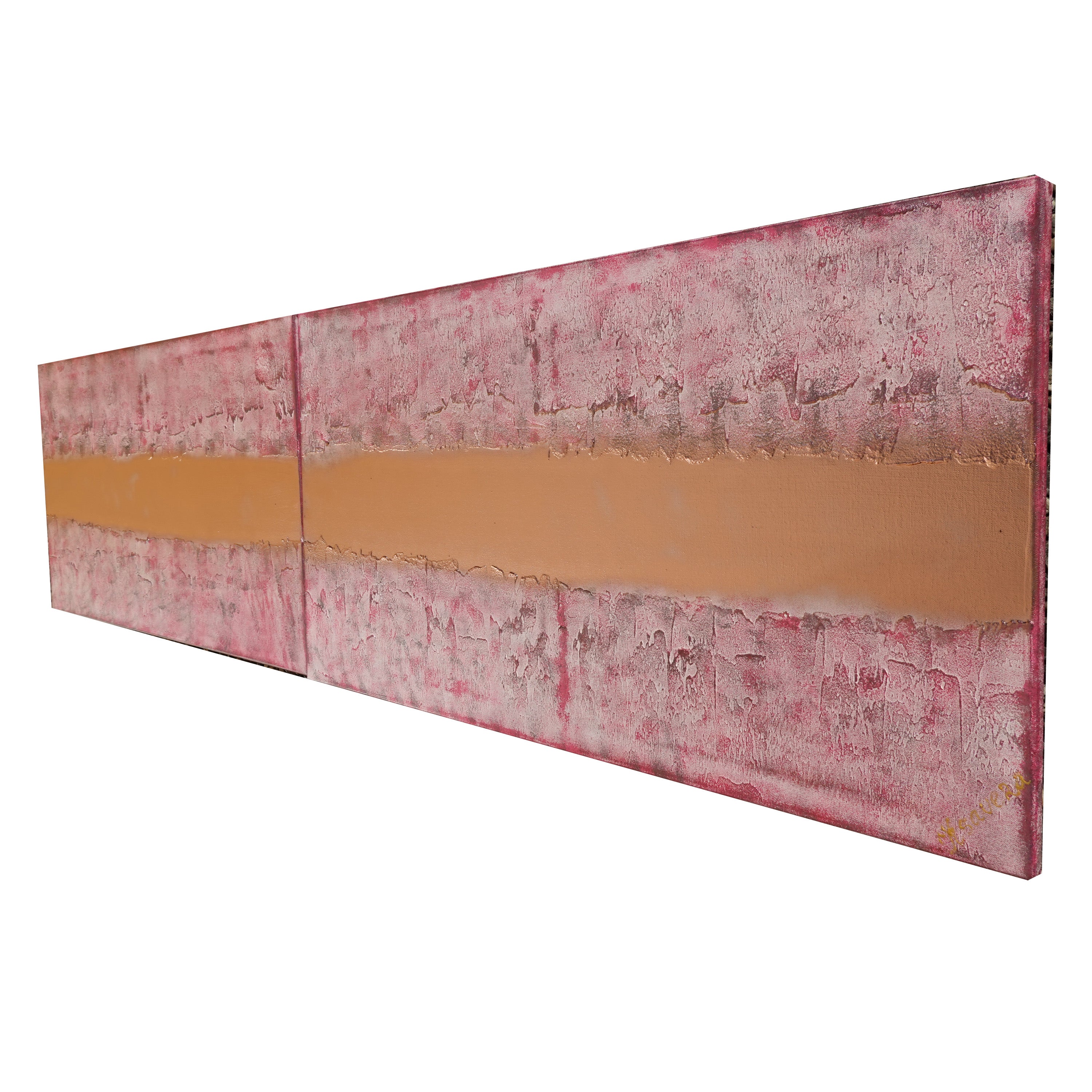 Copper pink Paintings “Abstract A824” - Textured Long Diptych by Ksavera