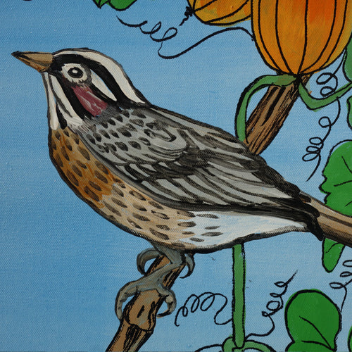 Catbird J105 – Japanese Style Original Acrylic Painting by Ksavera