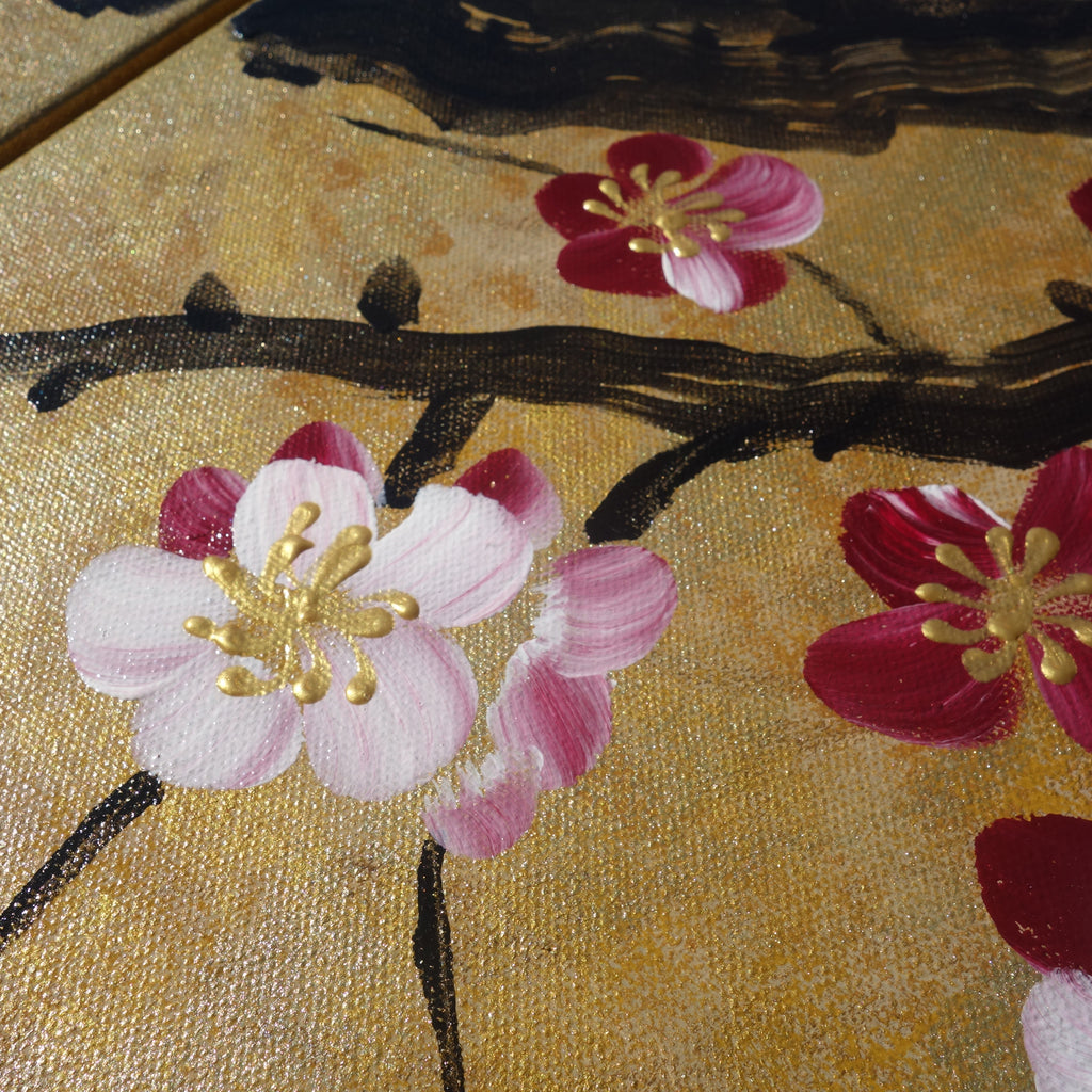 Love Birds J166 large Japanese gold triptych - original paintings by Ksavera