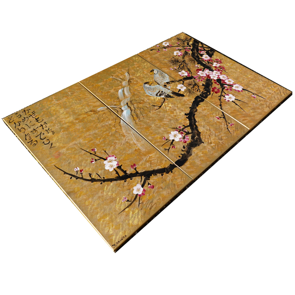 Love Birds J166 large Japanese gold triptych - original paintings by Ksavera