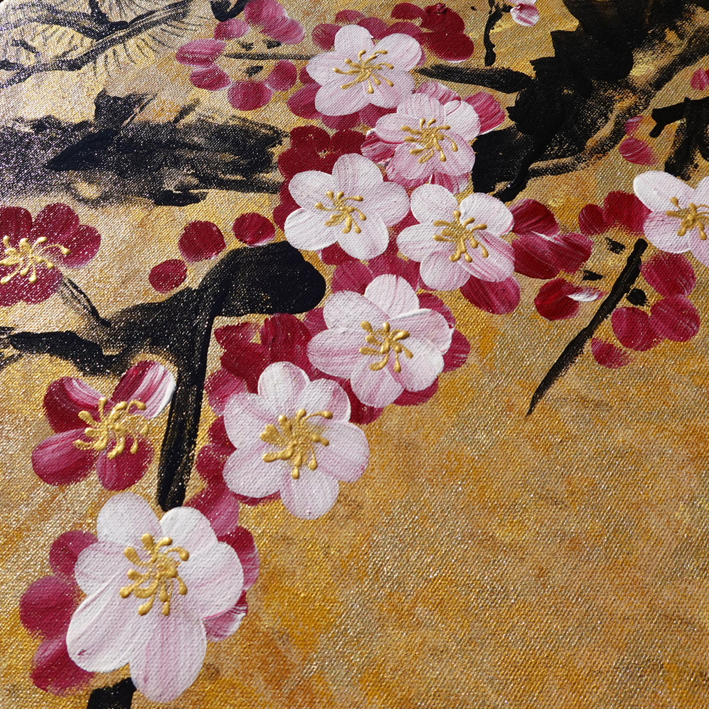 Love Birds J166 large Japanese gold triptych - original paintings by Ksavera