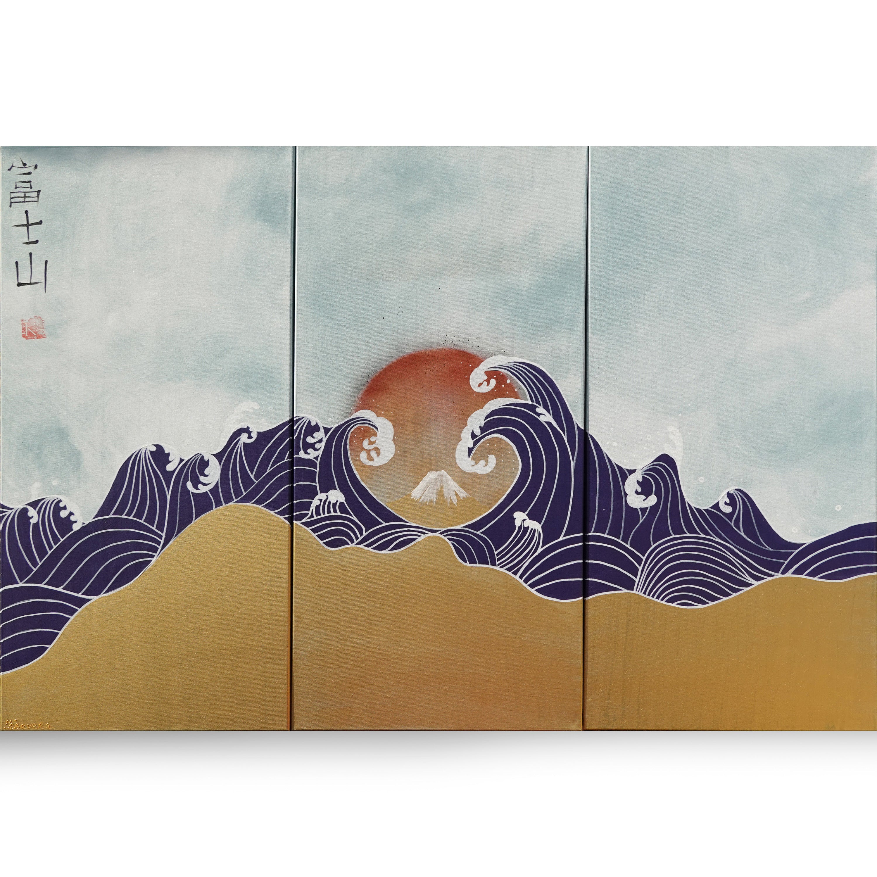 La Grande Vague et le Fuji J172 est un triptyque de grande envergure d'inspiration japonaise réalisé par Ksavera.