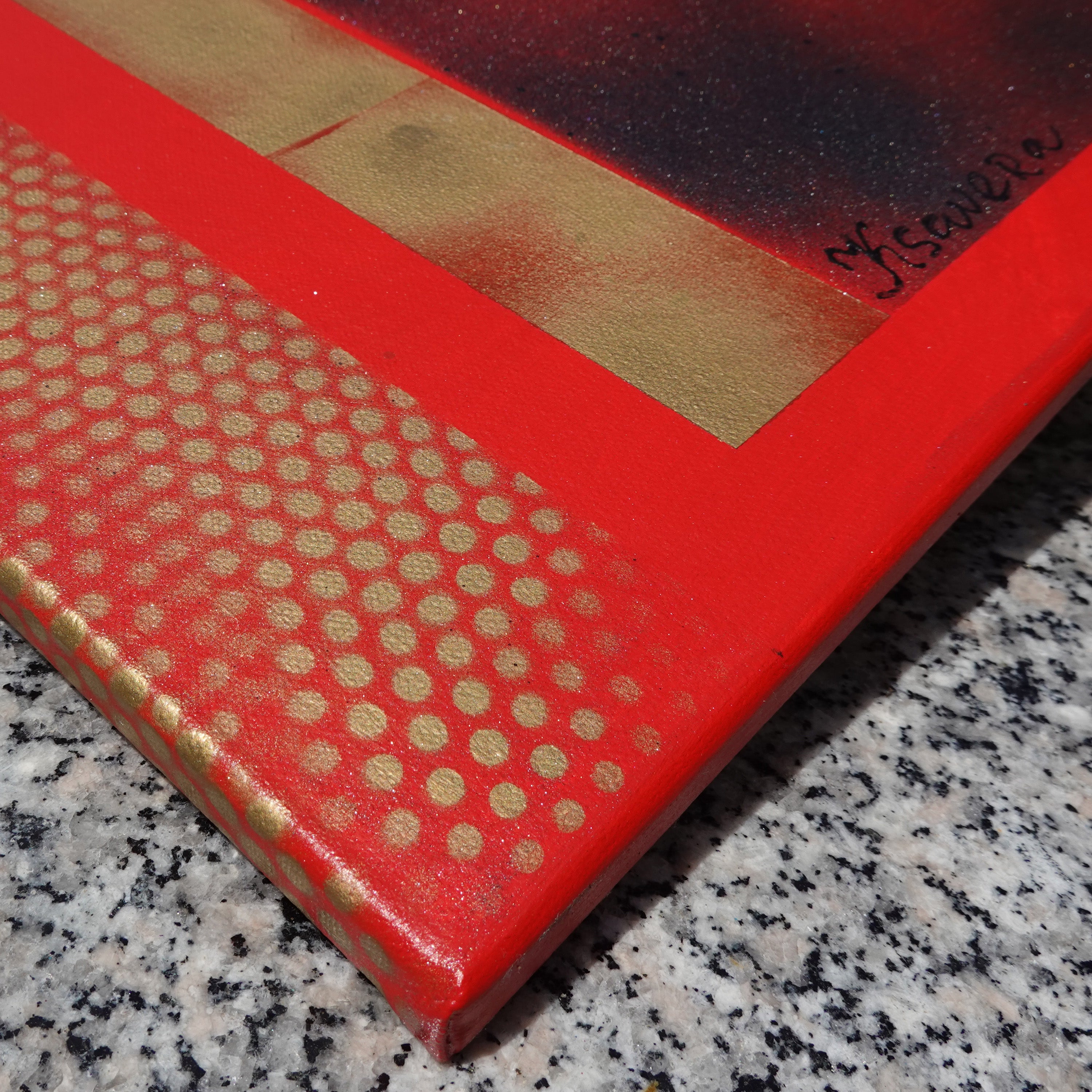 Sakura and love birds J187 is a large-scale Japanese-inspired red gold triptych - Original Acrylic Painting on stretched canvas by artist Ksavera