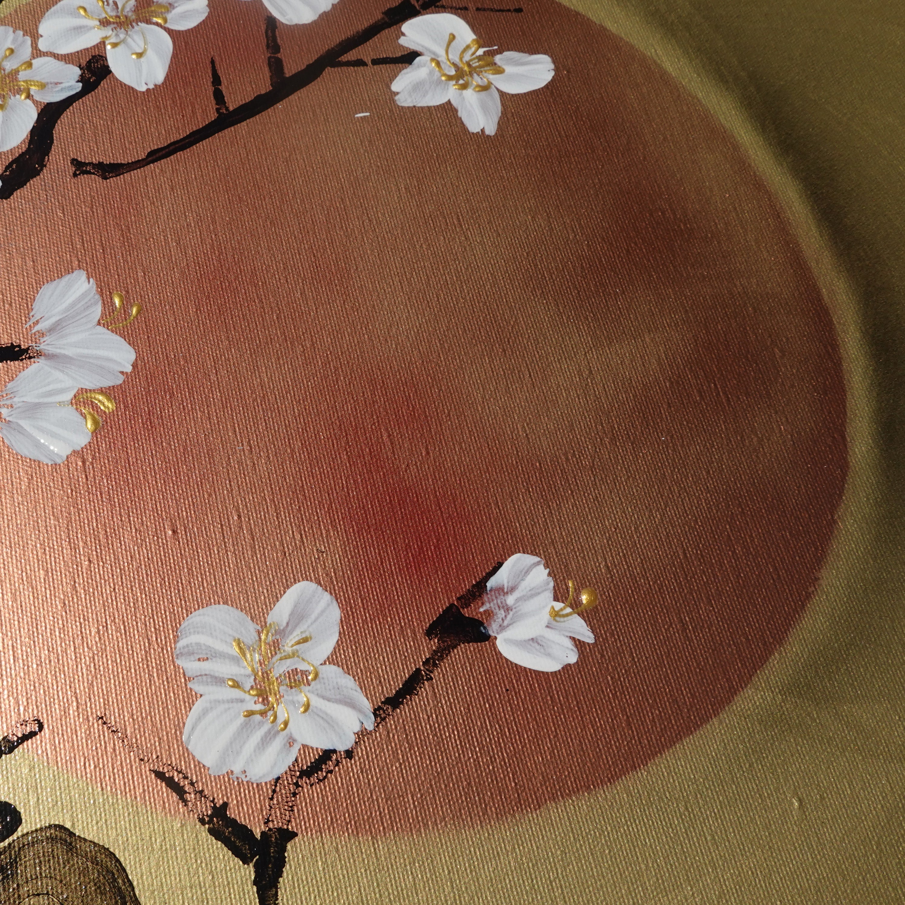 White Sakura J226 is a large Japanese gold triptych by Ksavera