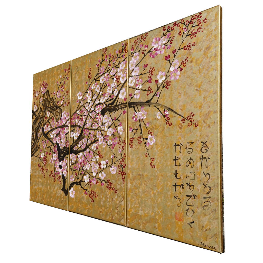 Japanese sakura J236 - large gold triptych - original paintings by Ksavera