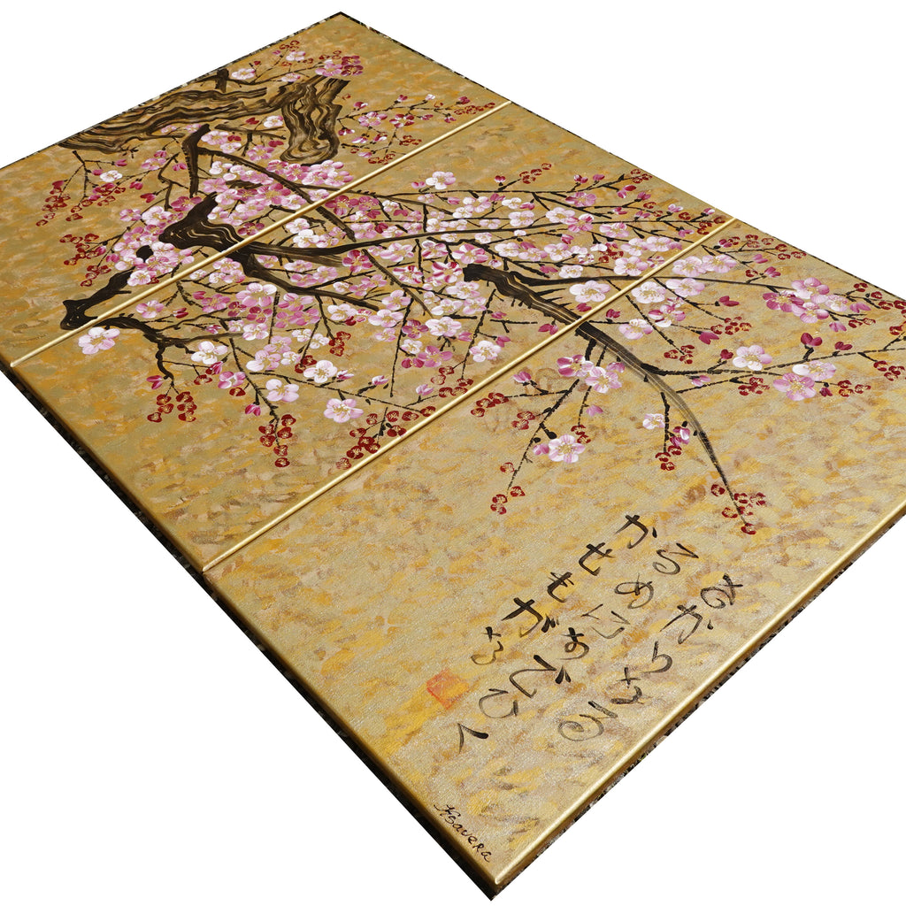 Japanese sakura J236 - large gold triptych - original paintings by Ksavera