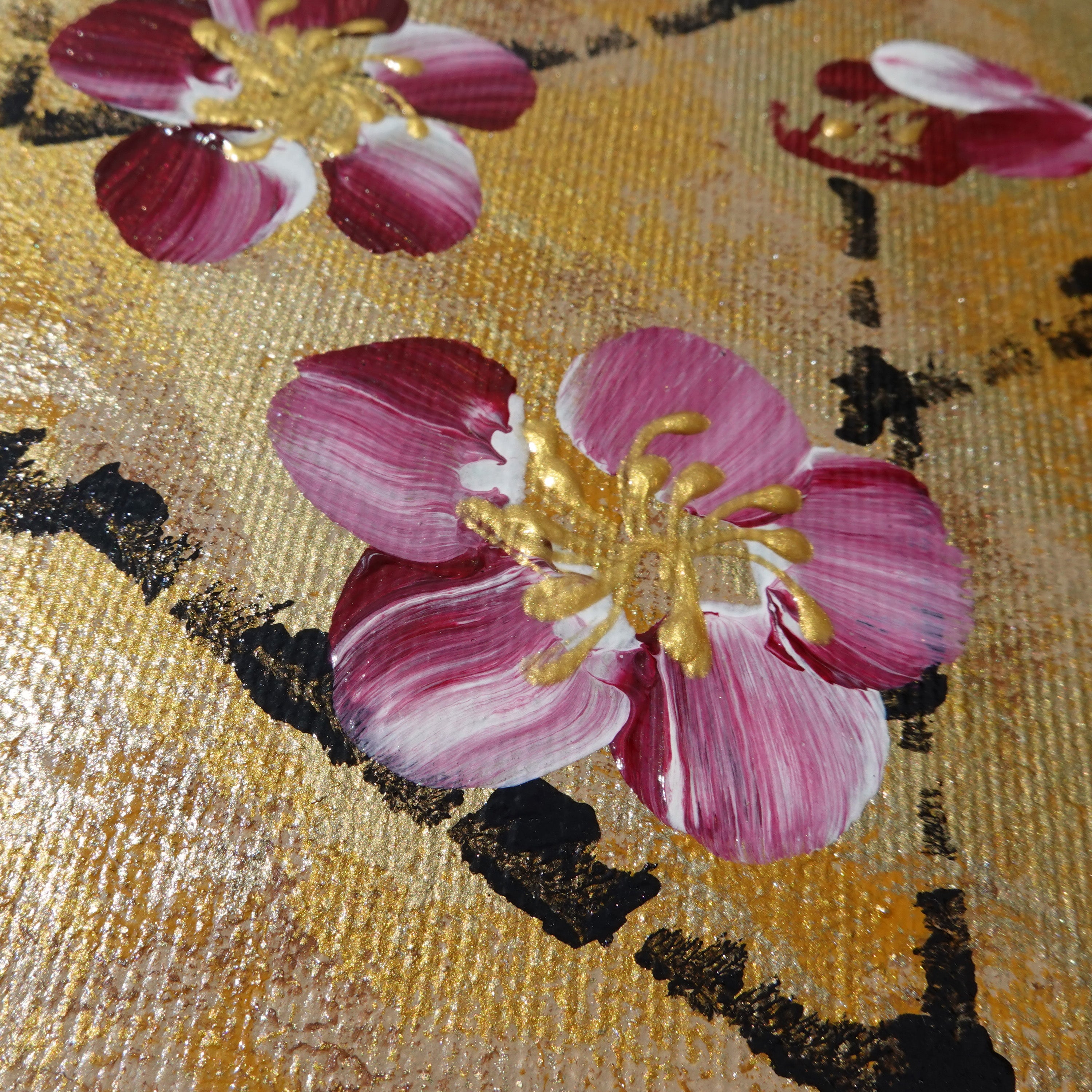 Japanese sakura J236 - large gold triptych - original paintings by Ksavera