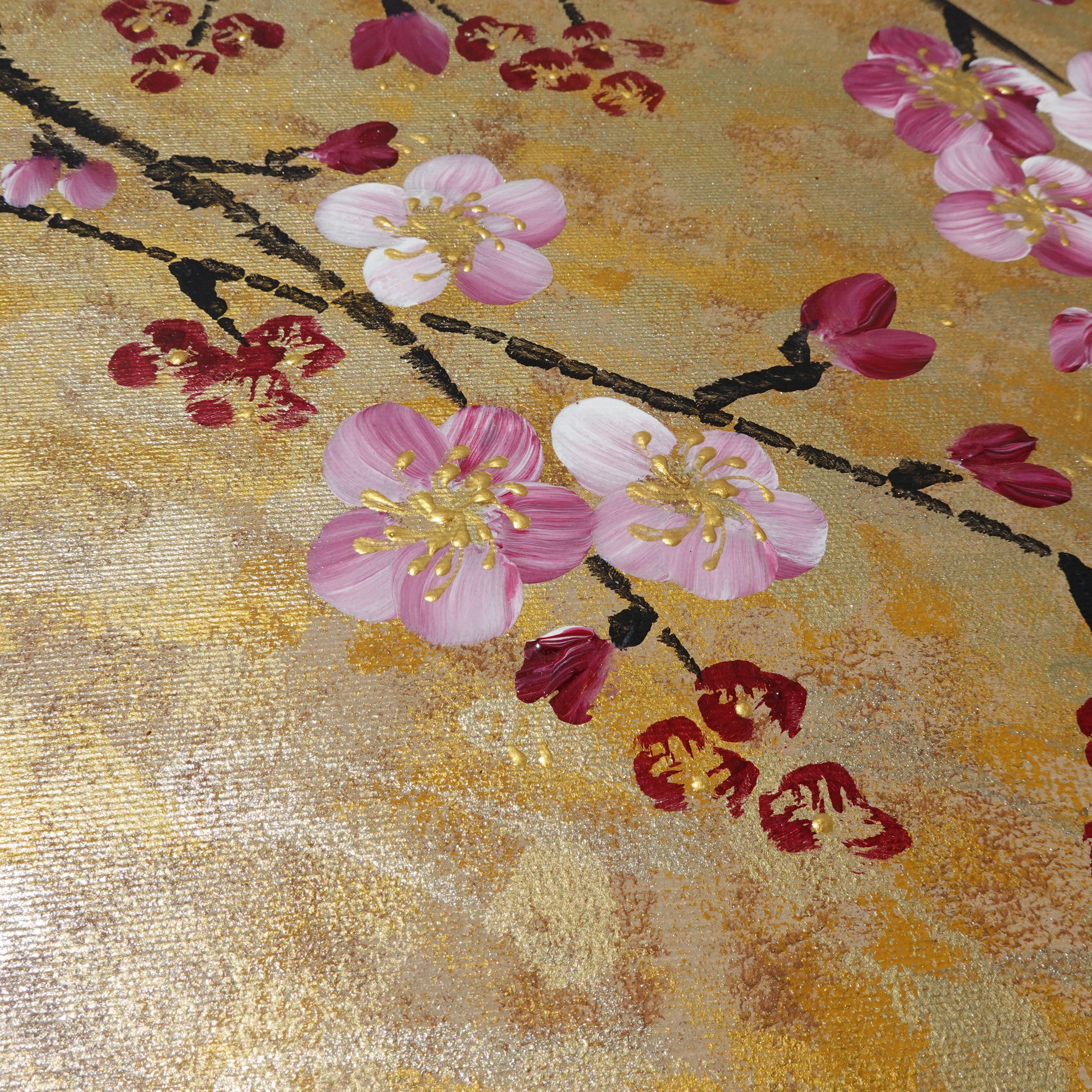 Japanese sakura J236 - large gold triptych - original paintings by Ksavera