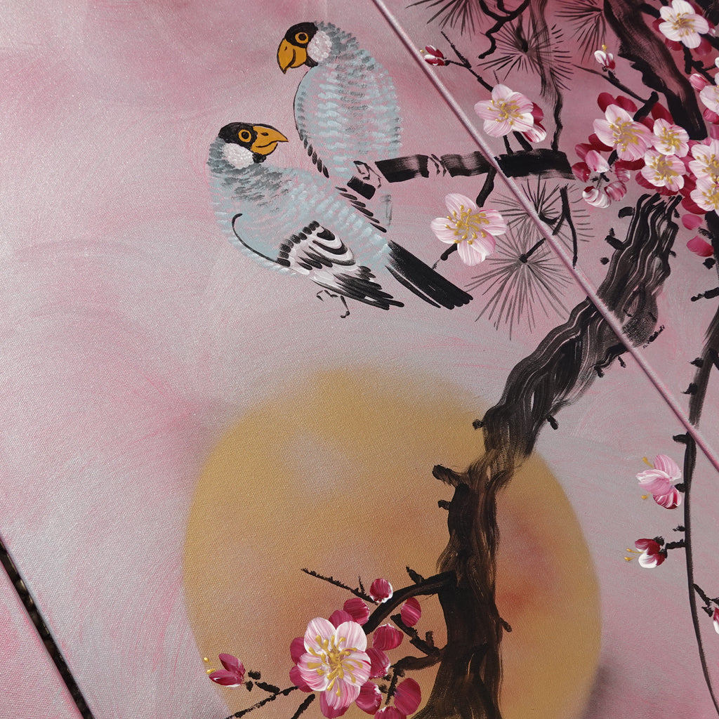 Oiseaux et Sakura J245 — Triptyque de roses japonaises - Peinture acrylique originale de Ksavera