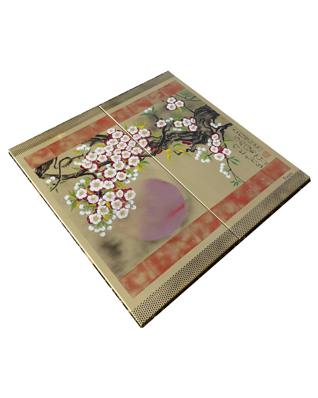 Sakura J345 is a large-scale Japanese-inspired gold diptych.
Original Acrylic Painting on stretched canvas by artist Ksavera.