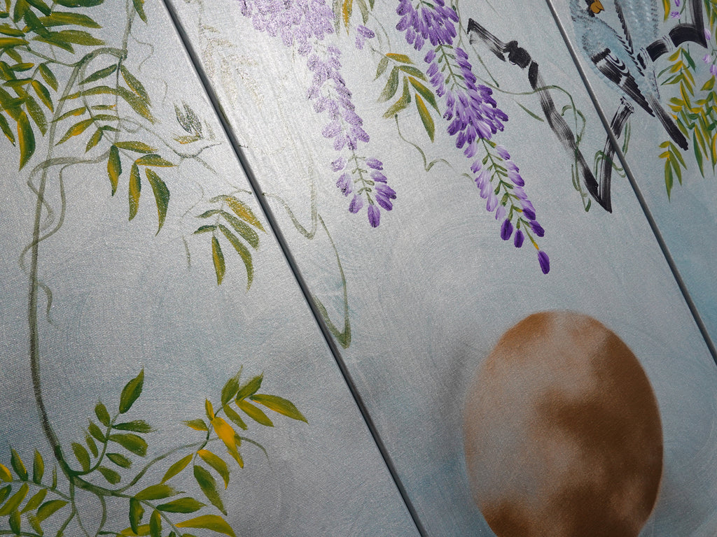 Wisteria J287 large Japanese silver triptych - original paintings by Ksavera