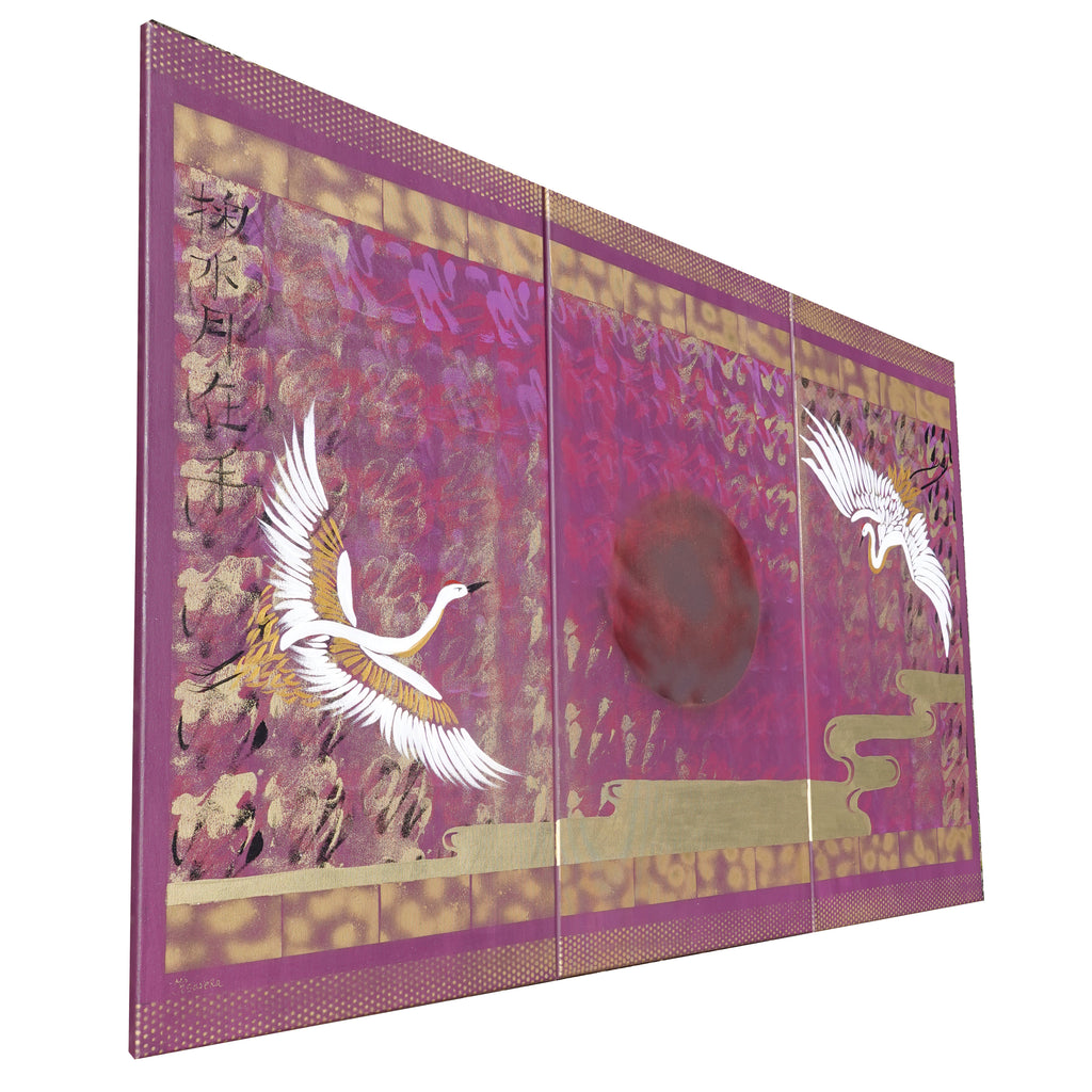 Crane J386 large Japanese purple gold triptych - original paintings by Ksavera