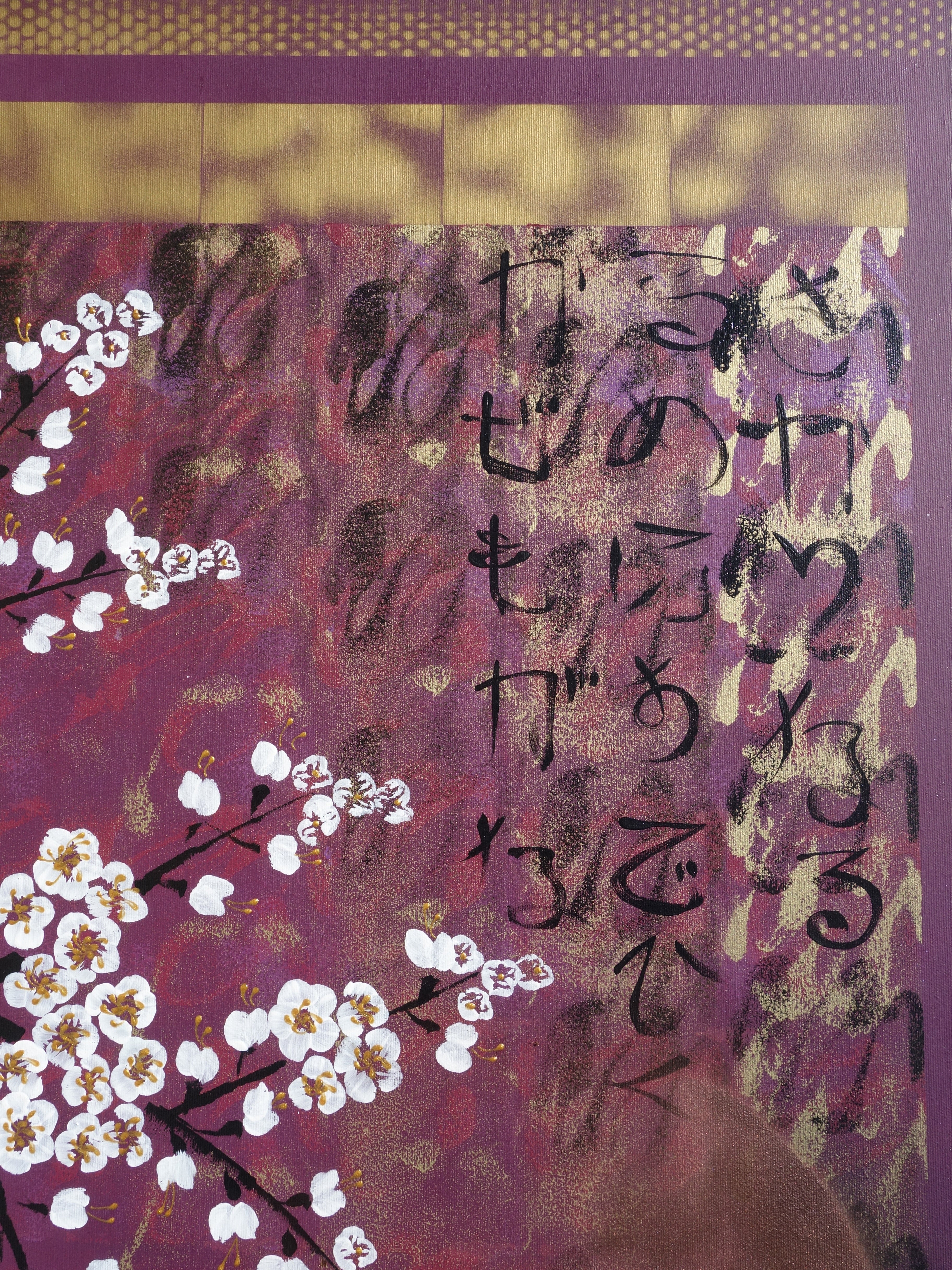 Japanese sakura J392 - large purple triptych - original paintings by Ksavera