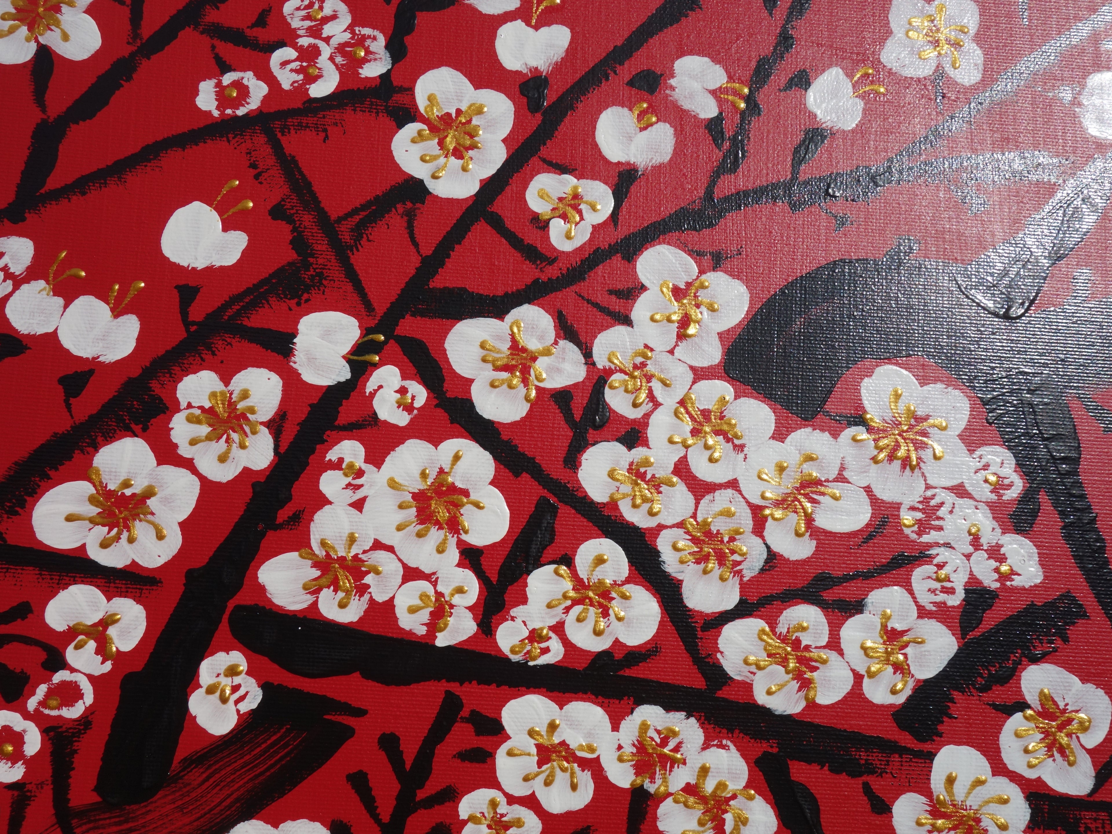 Sakura J396 est un triptyque rouge de grande taille, d'inspiration japonaise, réalisé par Ksavera.