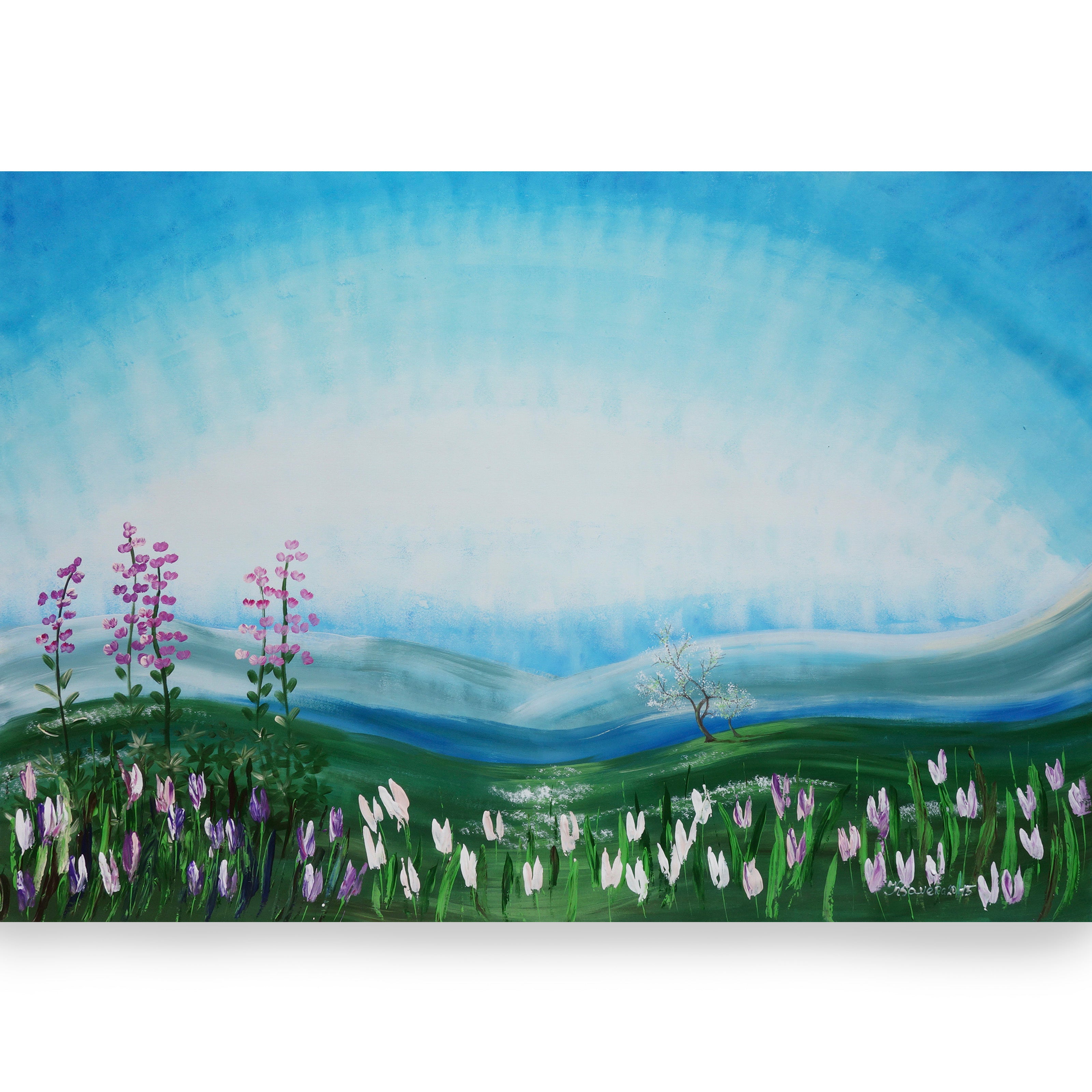 Spring B048 is a large-scale blue floral landscape Original Acrylic Painting on unstretched canvas by artist Ksavera.