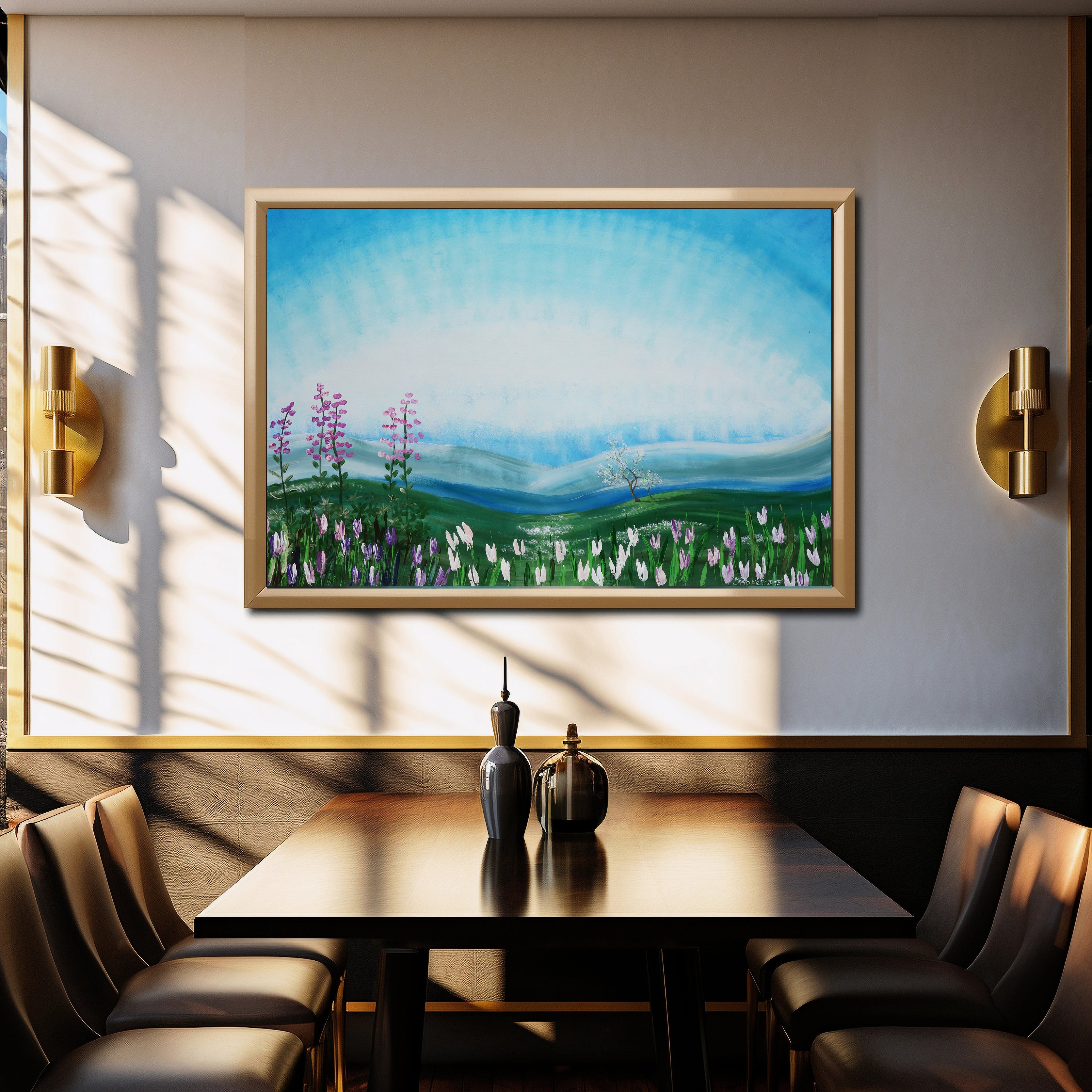 Spring B048 is a large-scale blue floral landscape Original Acrylic Painting on unstretched canvas by artist Ksavera.