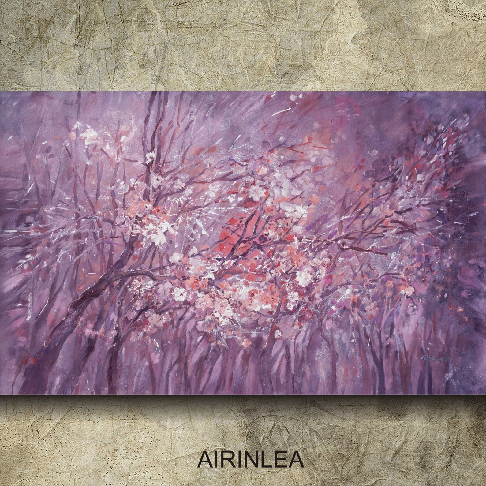 Sakura i002 is a large-scale purple floral painting - Original Acrylic Painting on unstretched canvas by Airinlea