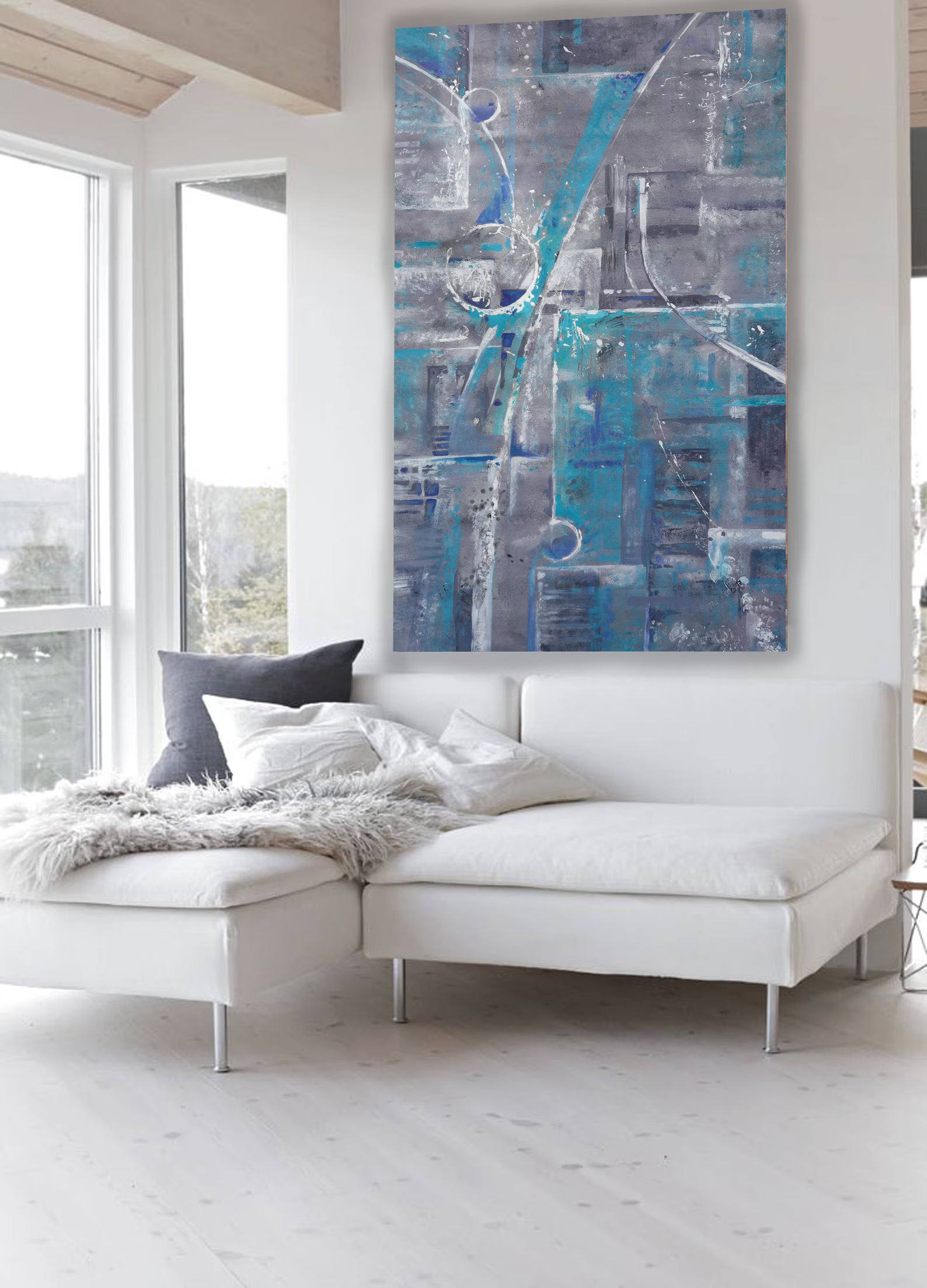 Abstract i003 is a large grey blue painting - Original Acrylic Painting on unstretched canvas by artist Airinlea.