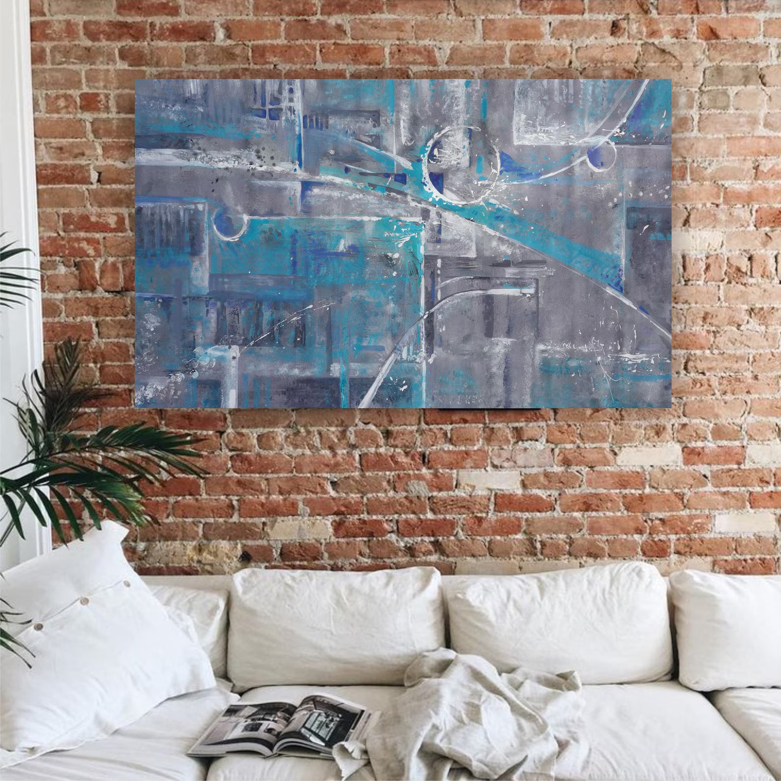 Abstract i003 is a large grey blue painting - Original Acrylic Painting on unstretched canvas by artist Airinlea.