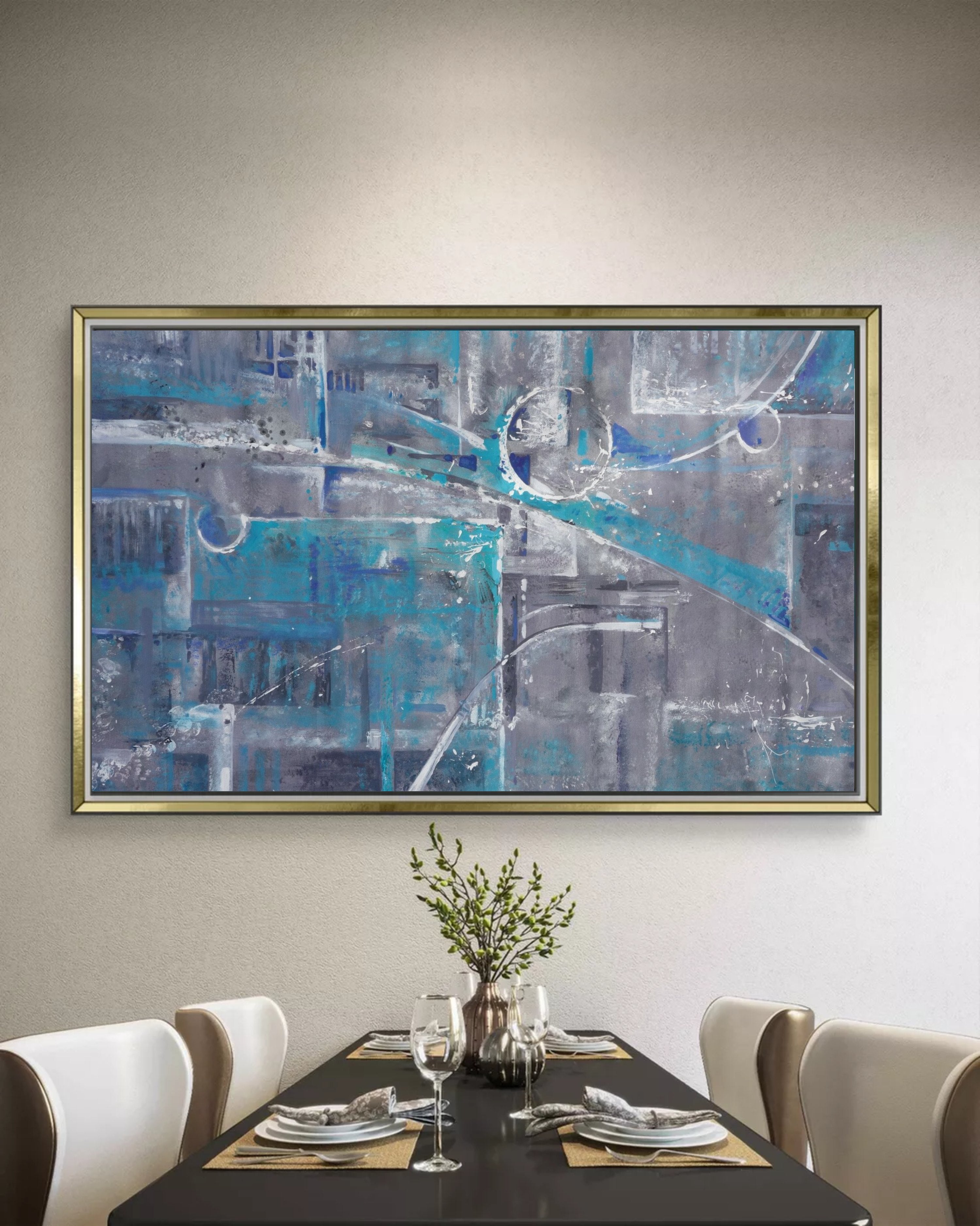 Abstract i003 is a large grey blue painting - Original Acrylic Painting on unstretched canvas by artist Airinlea.