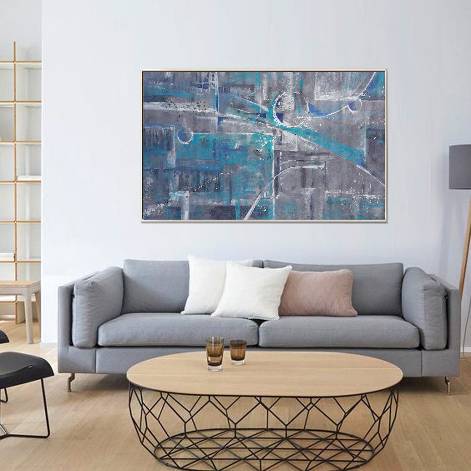 Abstract i003 is a large grey blue painting - Original Acrylic Painting on unstretched canvas by artist Airinlea.