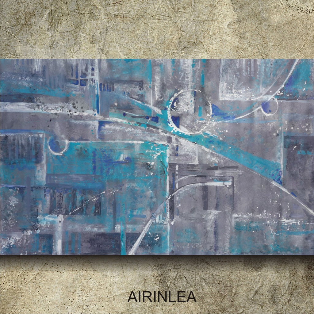 Abstract i003 is a large grey blue painting - Original Acrylic Painting on unstretched canvas by artist Airinlea.
