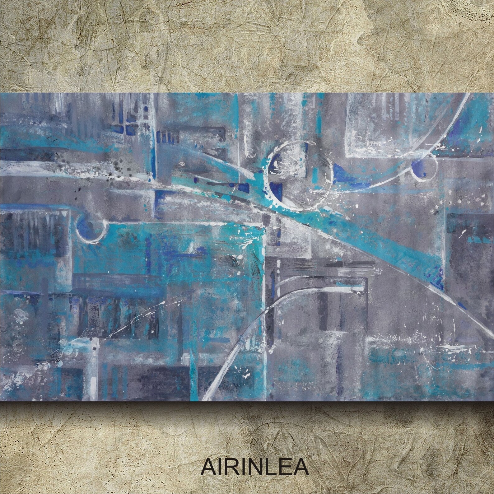 Abstract i003 is a large grey blue painting - Original Acrylic Painting on unstretched canvas by artist Airinlea.