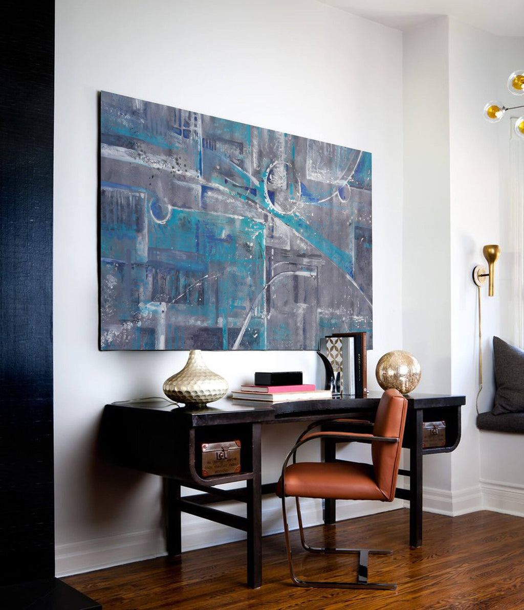 Abstract i003 is a large grey blue painting - Original Acrylic Painting on unstretched canvas by artist Airinlea.