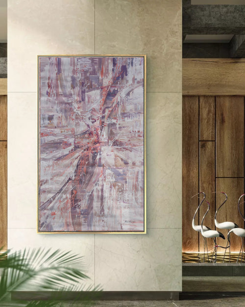 Abstract i004 est une grande peinture beige - Peinture acrylique originale sur toile non tendue de l'artiste Airinlea.