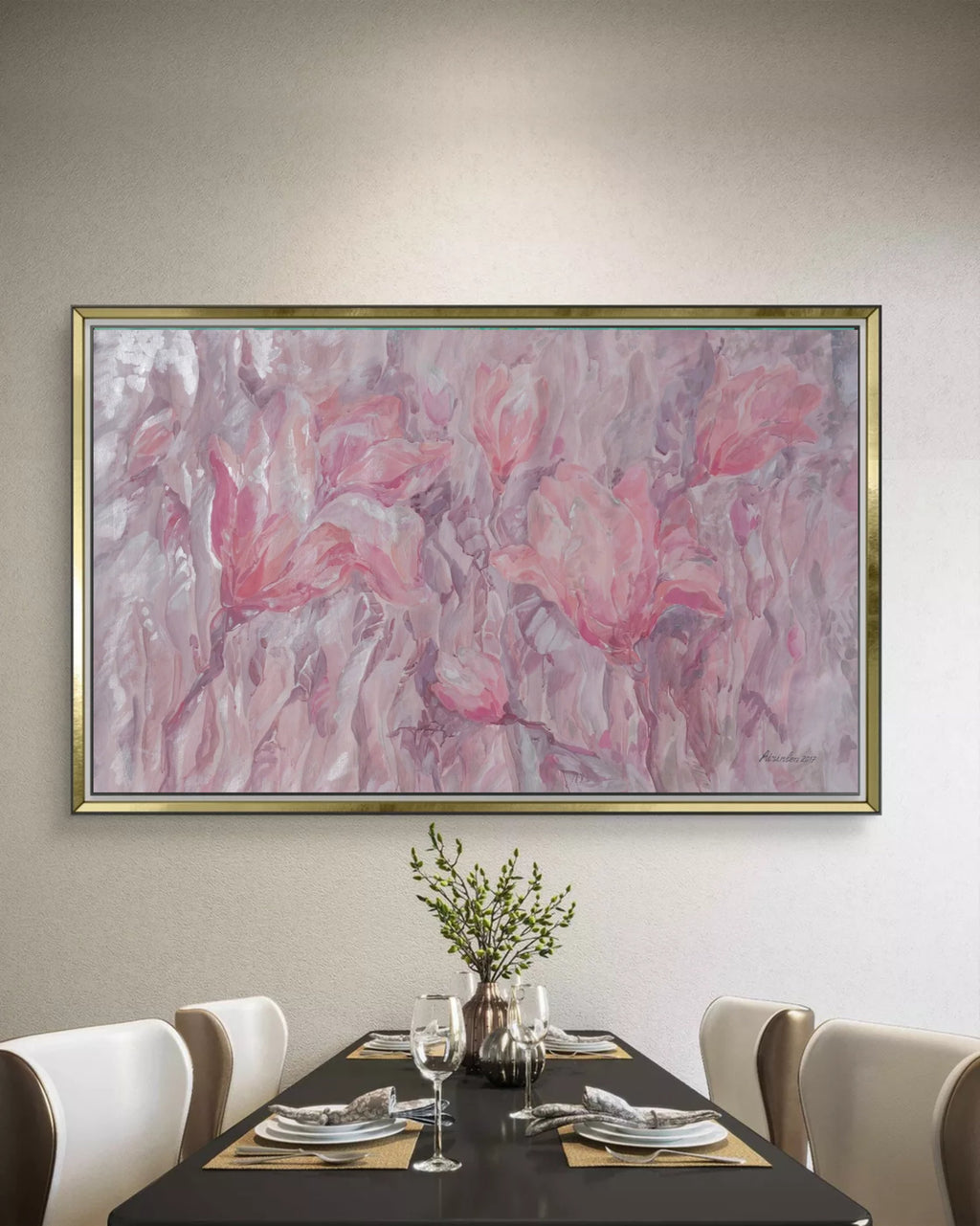 Floral i005 is a large-scale beige rose pearl painting
Original Acrylic Painting on unstretched canvas by artist Airinlea.