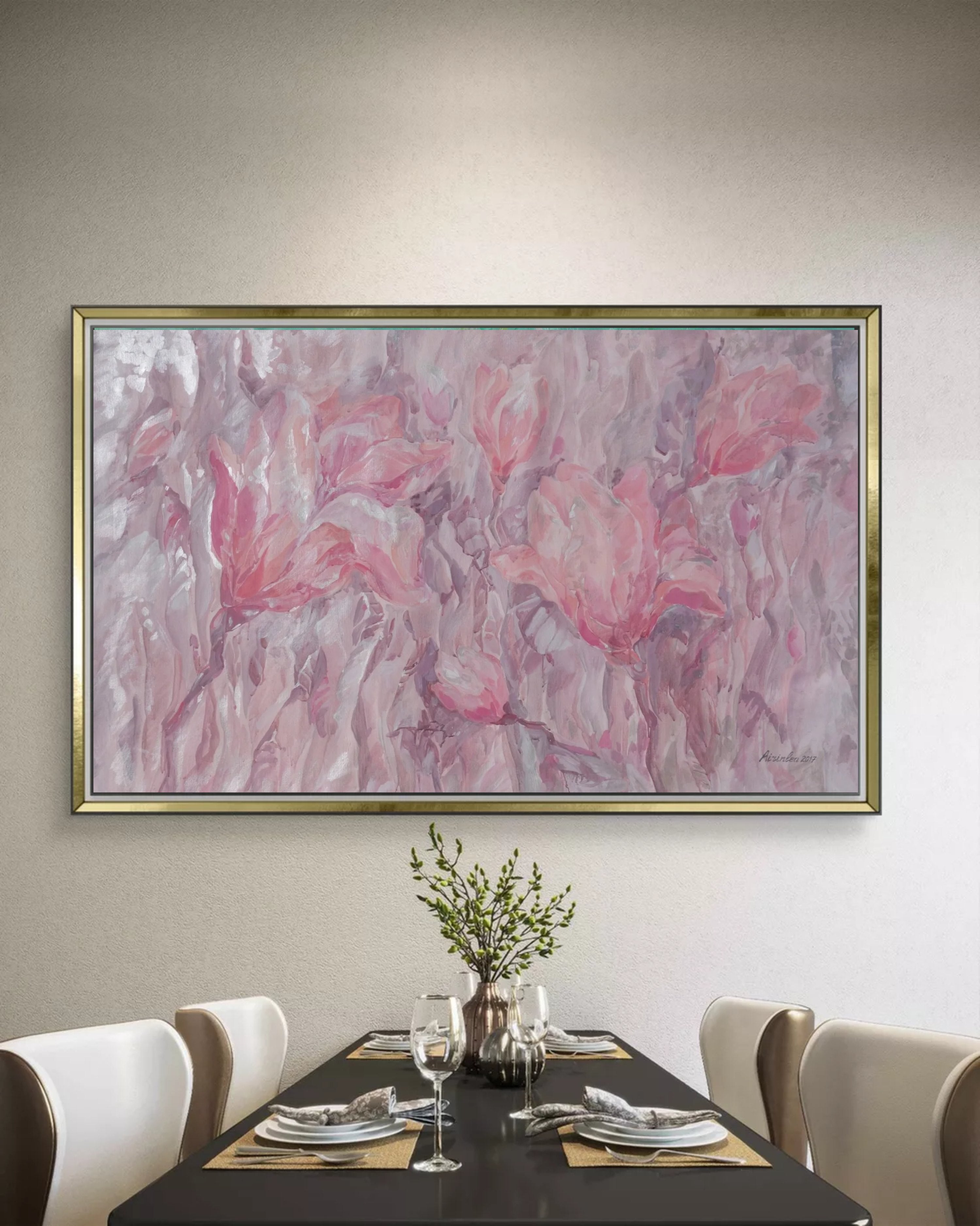 Floral i005 is a large-scale beige rose pearl painting
Original Acrylic Painting on unstretched canvas by artist Airinlea.