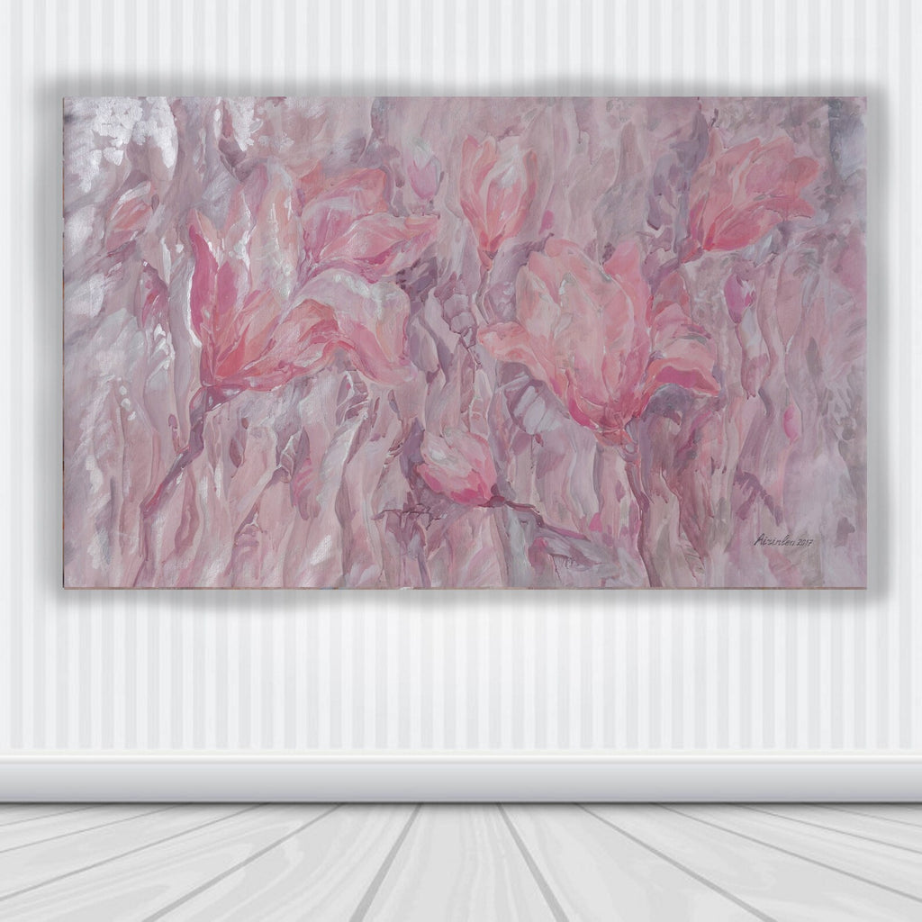 Floral i005 is a large-scale beige rose pearl painting
Original Acrylic Painting on unstretched canvas by artist Airinlea.