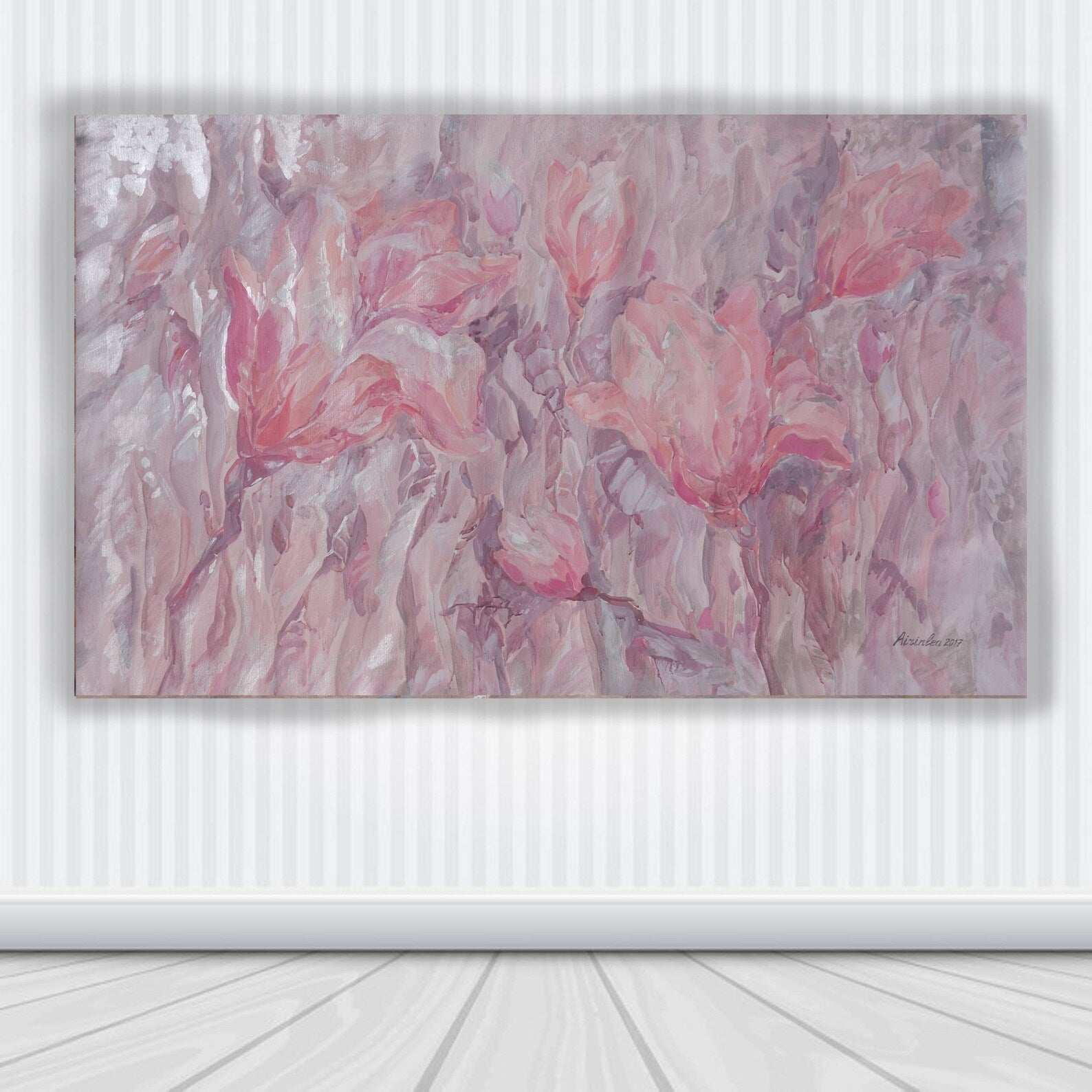 Floral i005 is a large-scale beige rose pearl painting
Original Acrylic Painting on unstretched canvas by artist Airinlea.