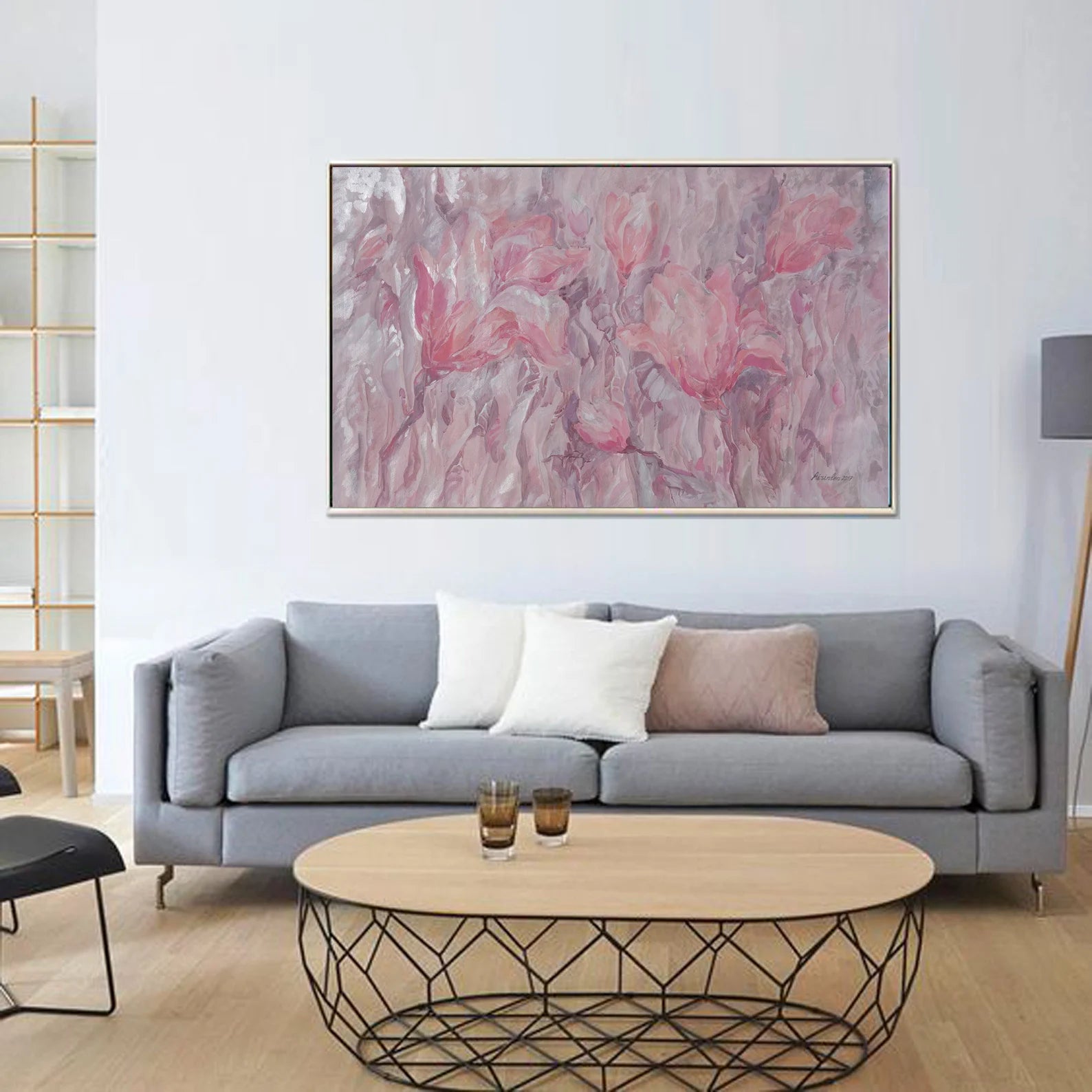 Floral i005 is a large-scale beige rose pearl painting
Original Acrylic Painting on unstretched canvas by artist Airinlea.