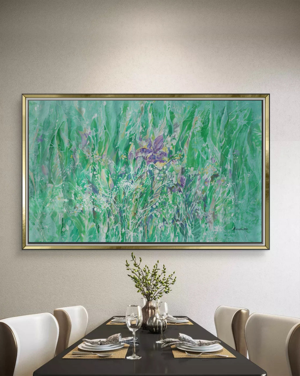 Abstract i008 is a large-scale floral green painting
Original Acrylic Painting on unstretched canvas by artist Airinlea.