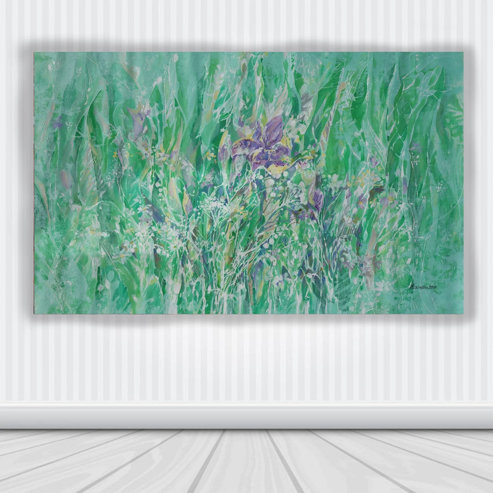 Abstract i008 is a large-scale floral green painting
Original Acrylic Painting on unstretched canvas by artist Airinlea.
