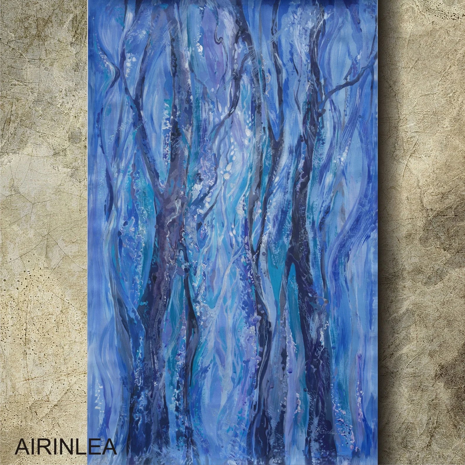 Abstract i010 is a large blue painting - Original Acrylic Painting on unstretched canvas by artist Airinlea