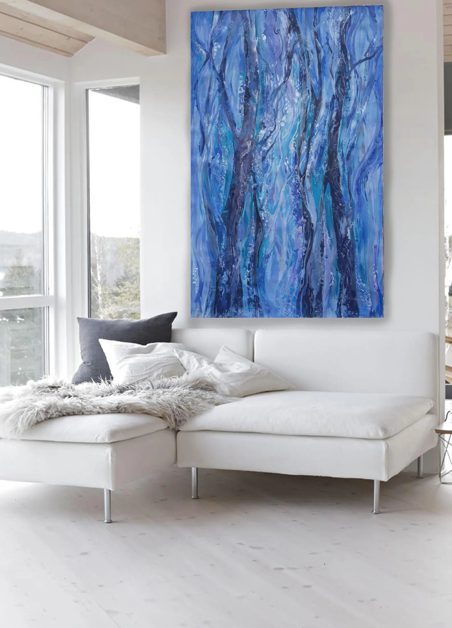 Abstract i010 is a large blue painting - Original Acrylic Painting on unstretched canvas by artist Airinlea