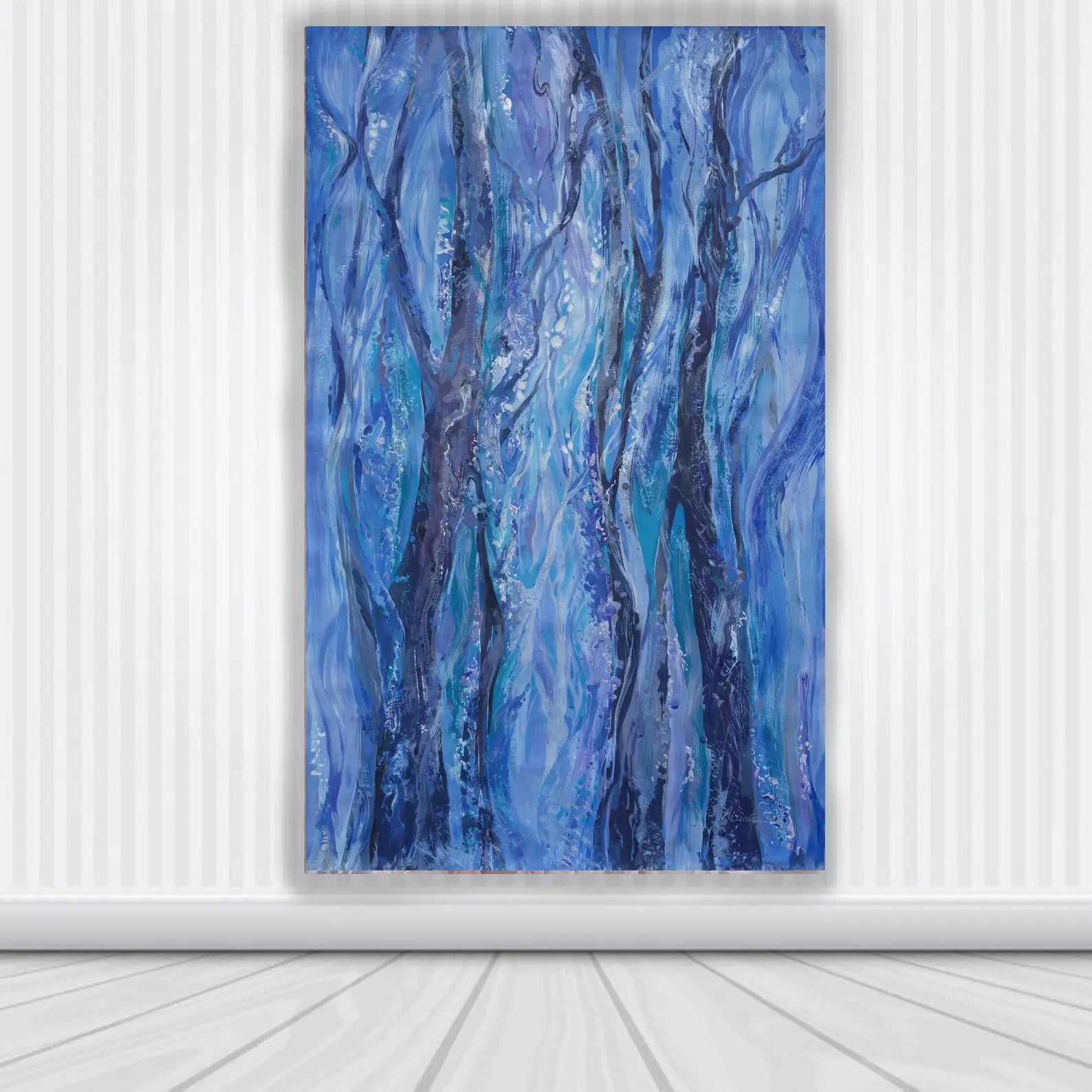 Abstract i010 is a large blue painting - Original Acrylic Painting on unstretched canvas by artist Airinlea
