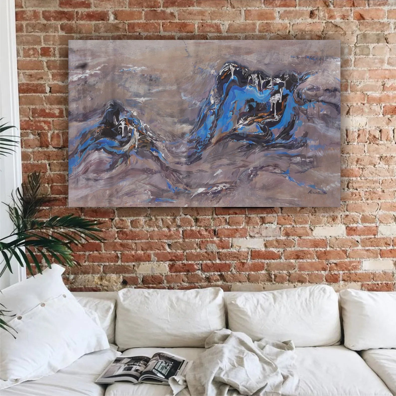 Abstract i011 is a large-scale beige blue painting
Original Acrylic Painting on unstretched canvas by artist Airinlea.