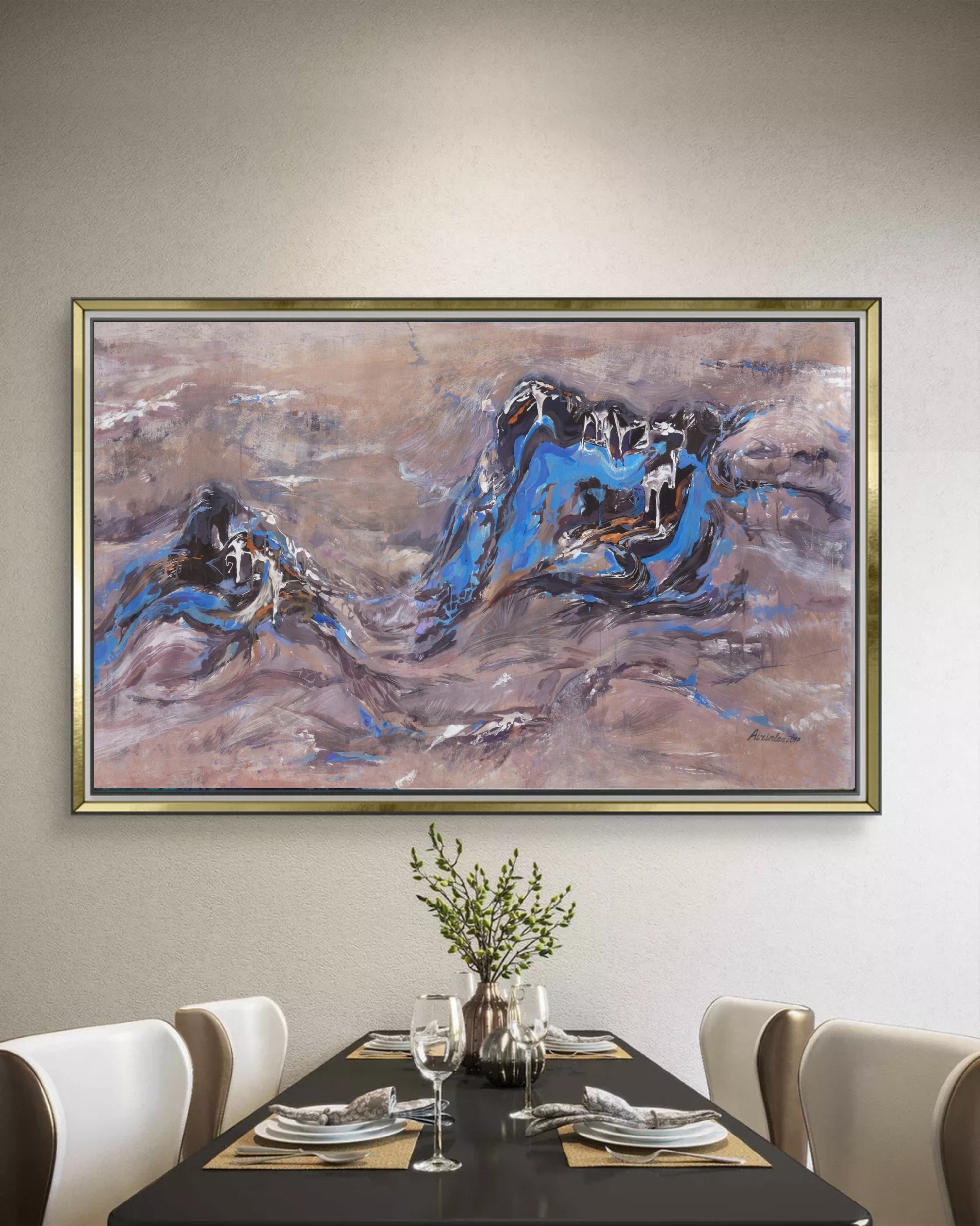 Abstract i011 is a large-scale beige blue painting
Original Acrylic Painting on unstretched canvas by artist Airinlea.