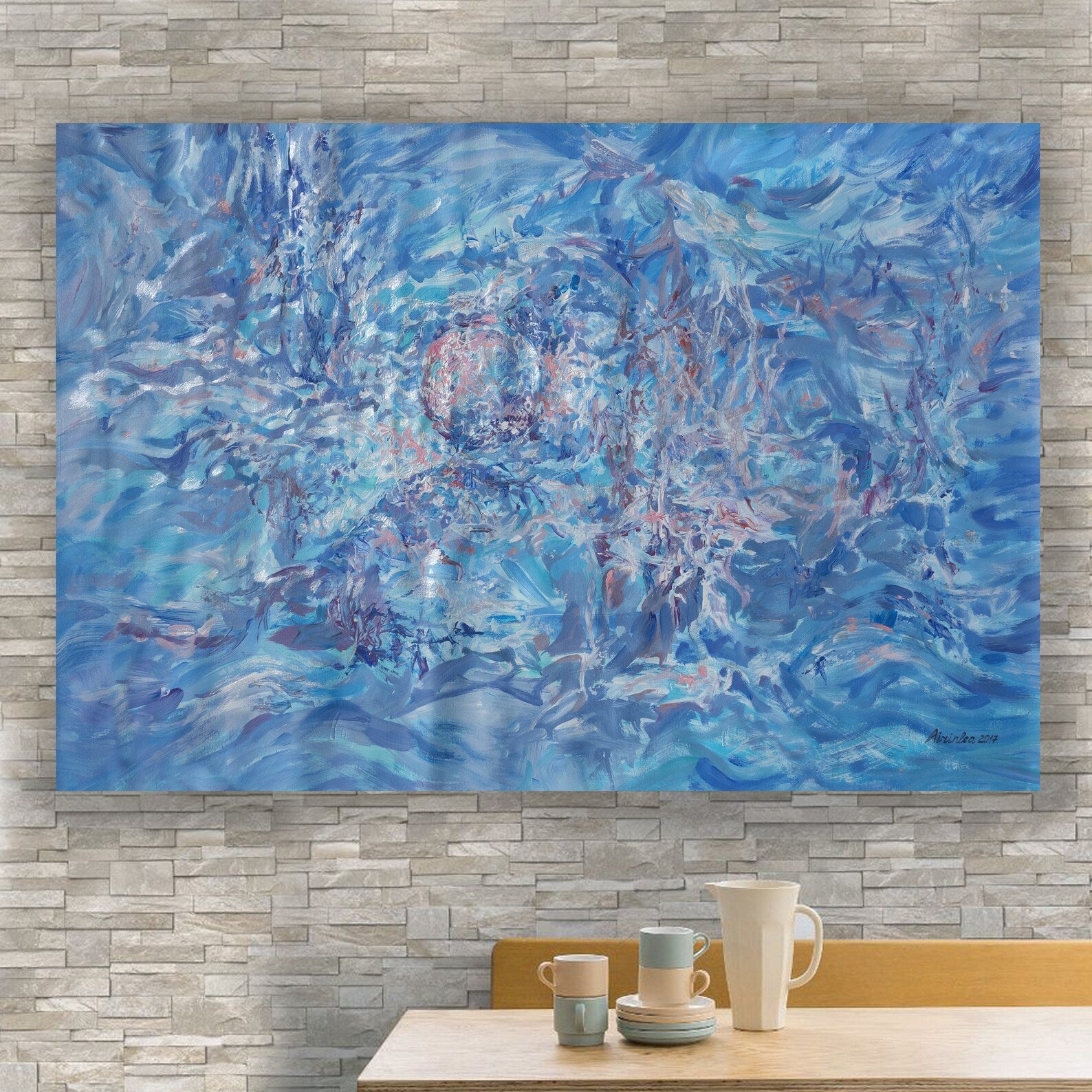 Abstract i012 is a large-scale blue painting
Original Acrylic Painting on unstretched canvas by artist Airinlea.