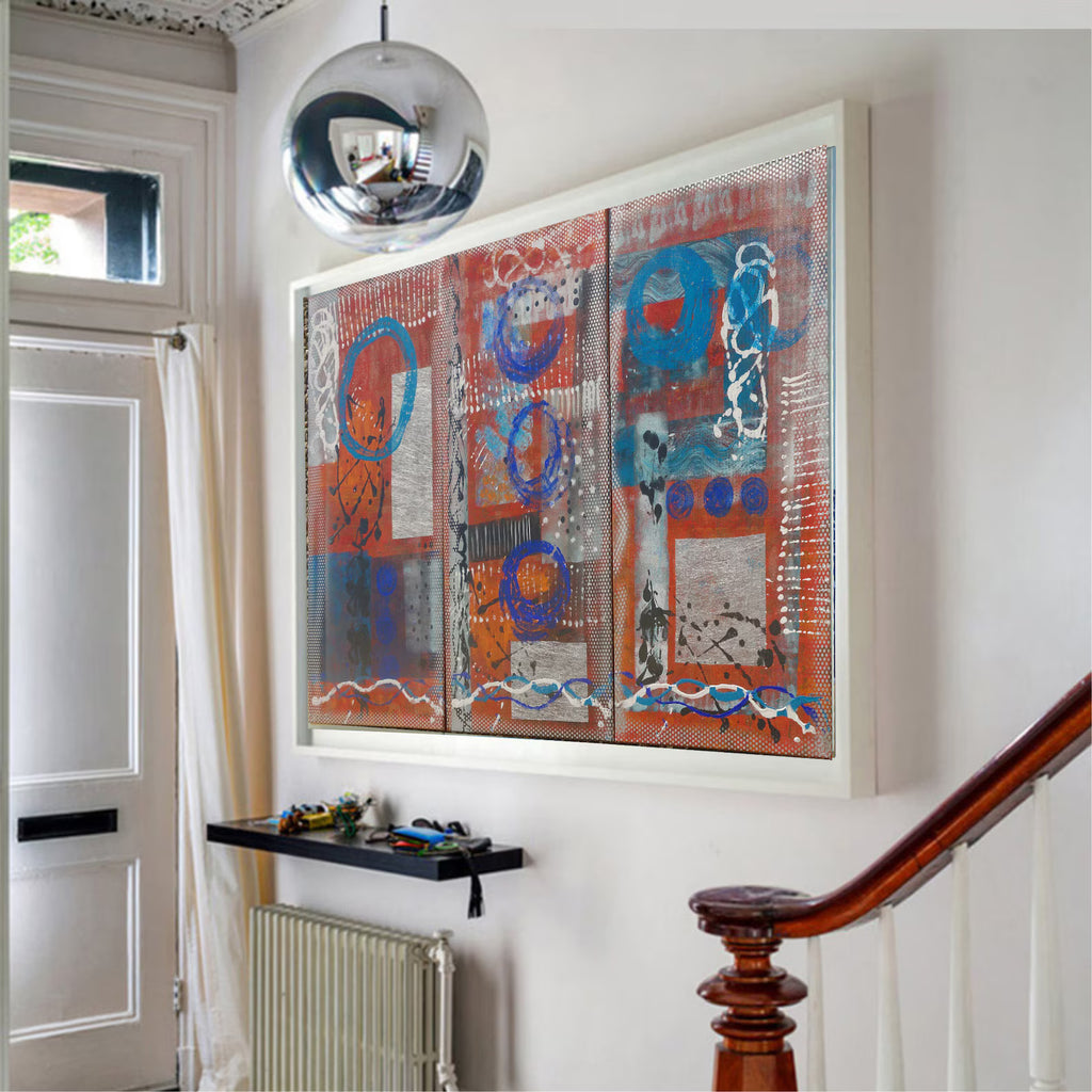 Silver Brick red Paintings “Abstract A221” - Large original Triptych by Ksavera