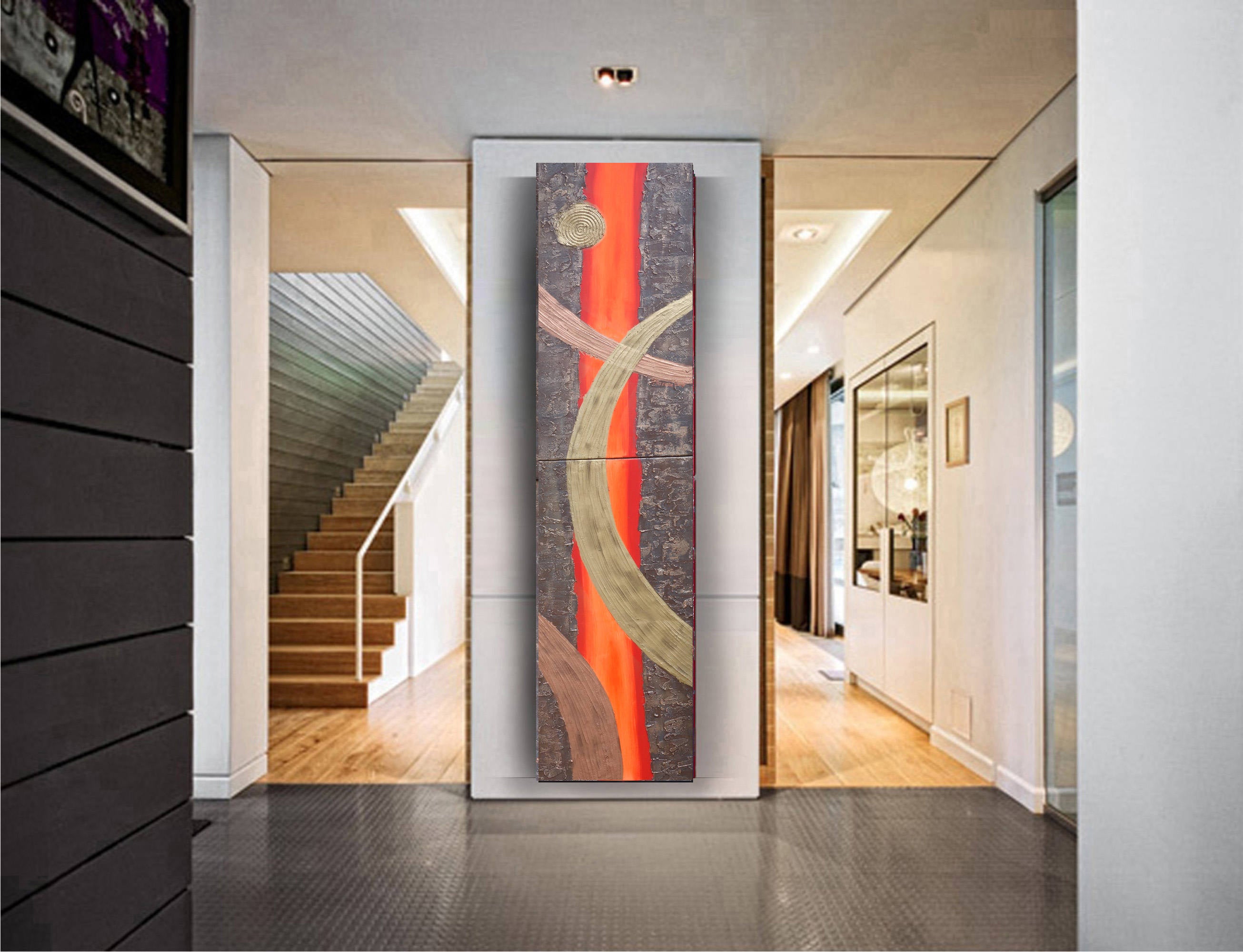 Rusty Red Paintings “Abstract A108” — Textured Long Diptych by Ksavera